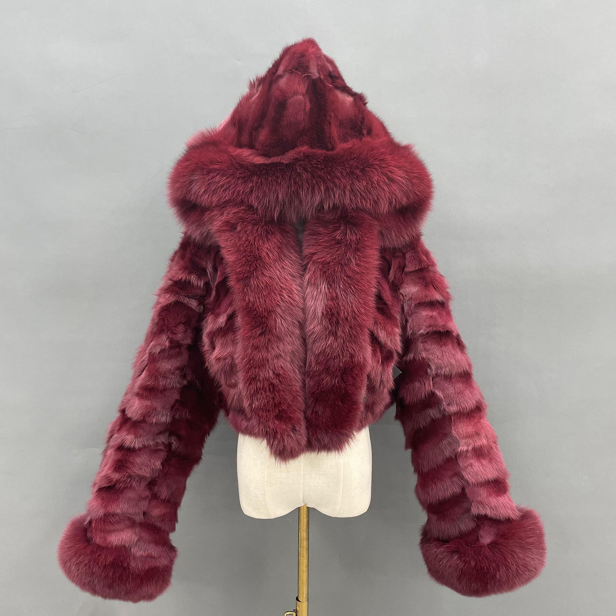 Women's Real Fox Fur Hooded Cropped Jacket | Ribbed Sleeves | Multiple Colors