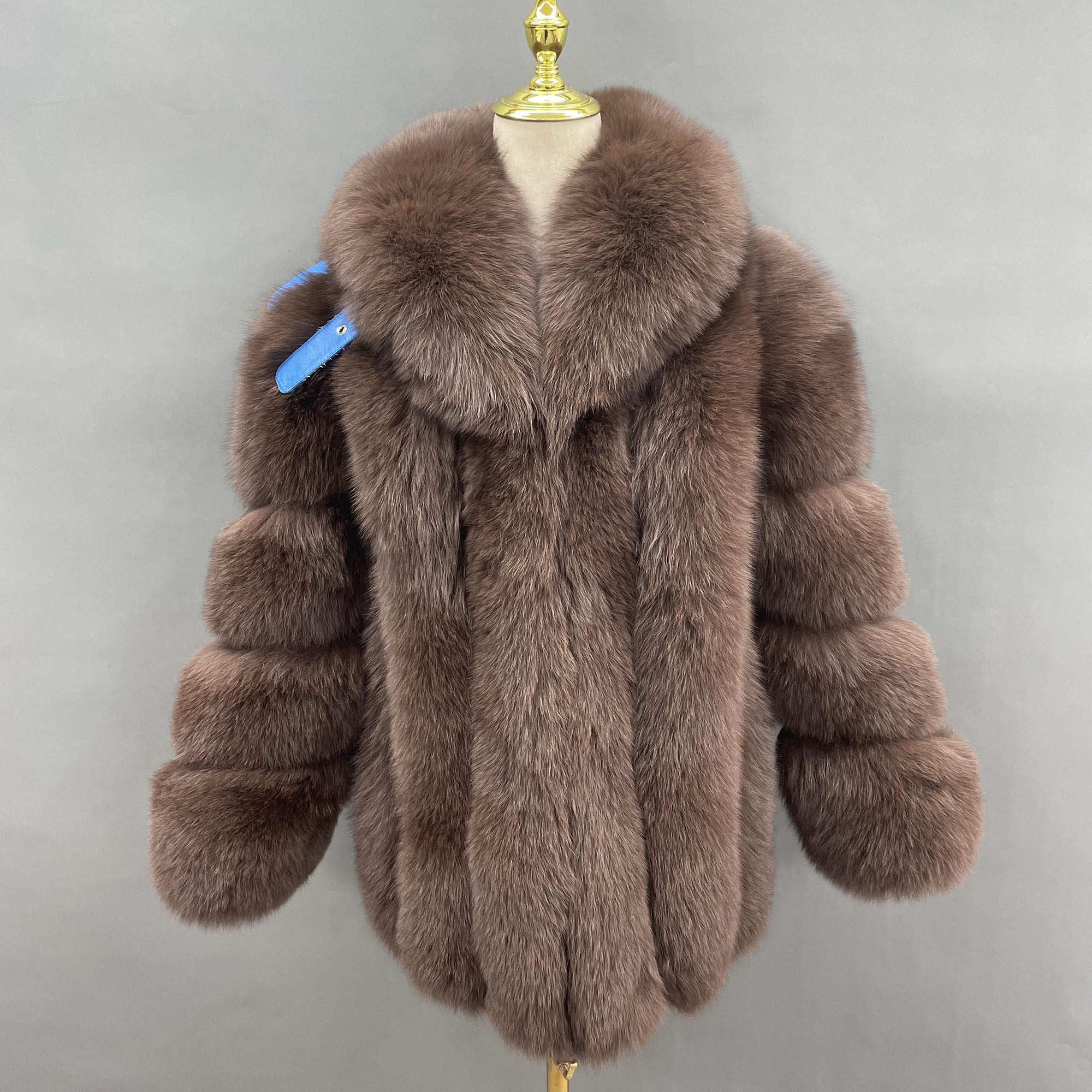 Women's Vertical-Stripe Fox Fur Oversized Coat with Banded Sleeves & Lapel Collar — Downtown Rhythm