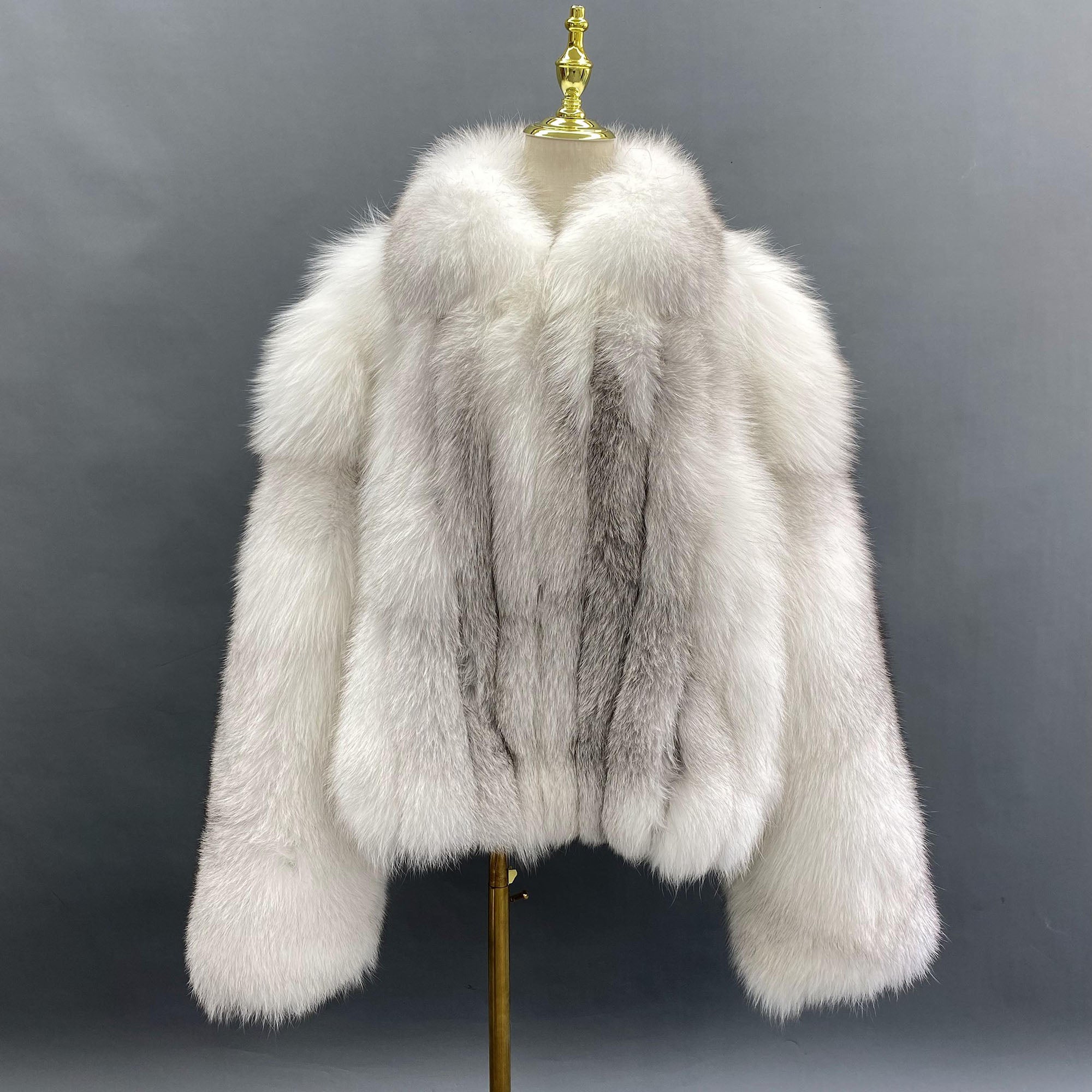 Men's Real Fox Fur Coat | Luxury Short Jacket | Silver, Crystal, Cross, Shadow & Blue Fox