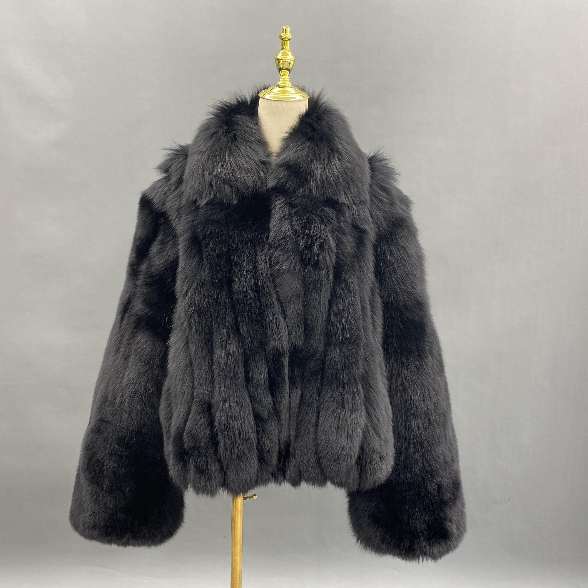 Men's Real Fox Fur Coat | Luxury Short Jacket | Silver, Crystal, Cross, Shadow & Blue Fox