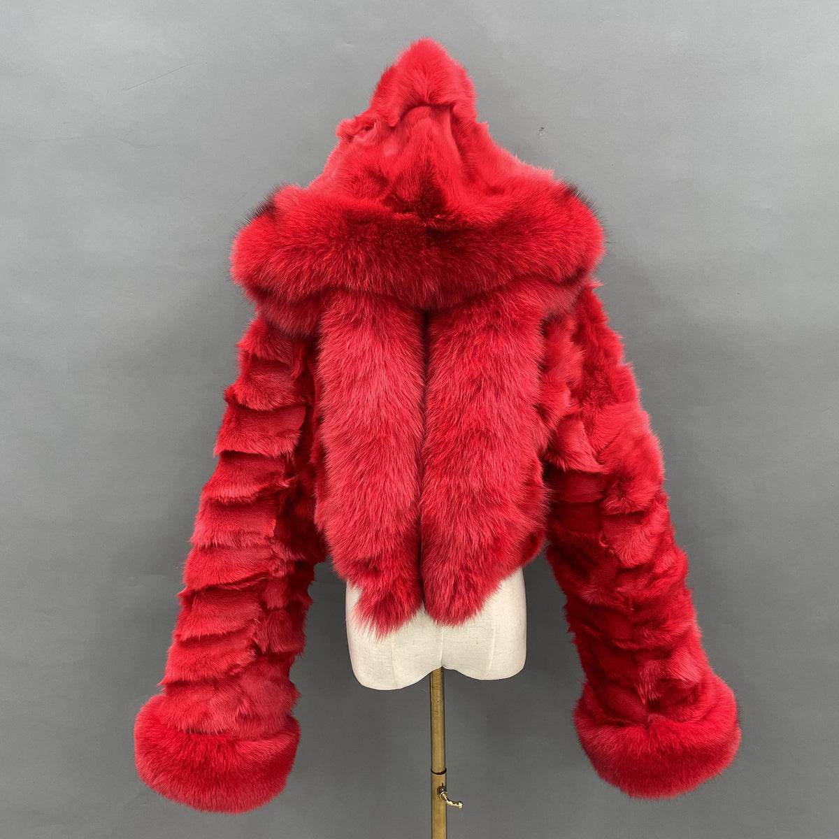 Women's Real Fox Fur Hooded Cropped Jacket | Ribbed Sleeves | Multiple Colors