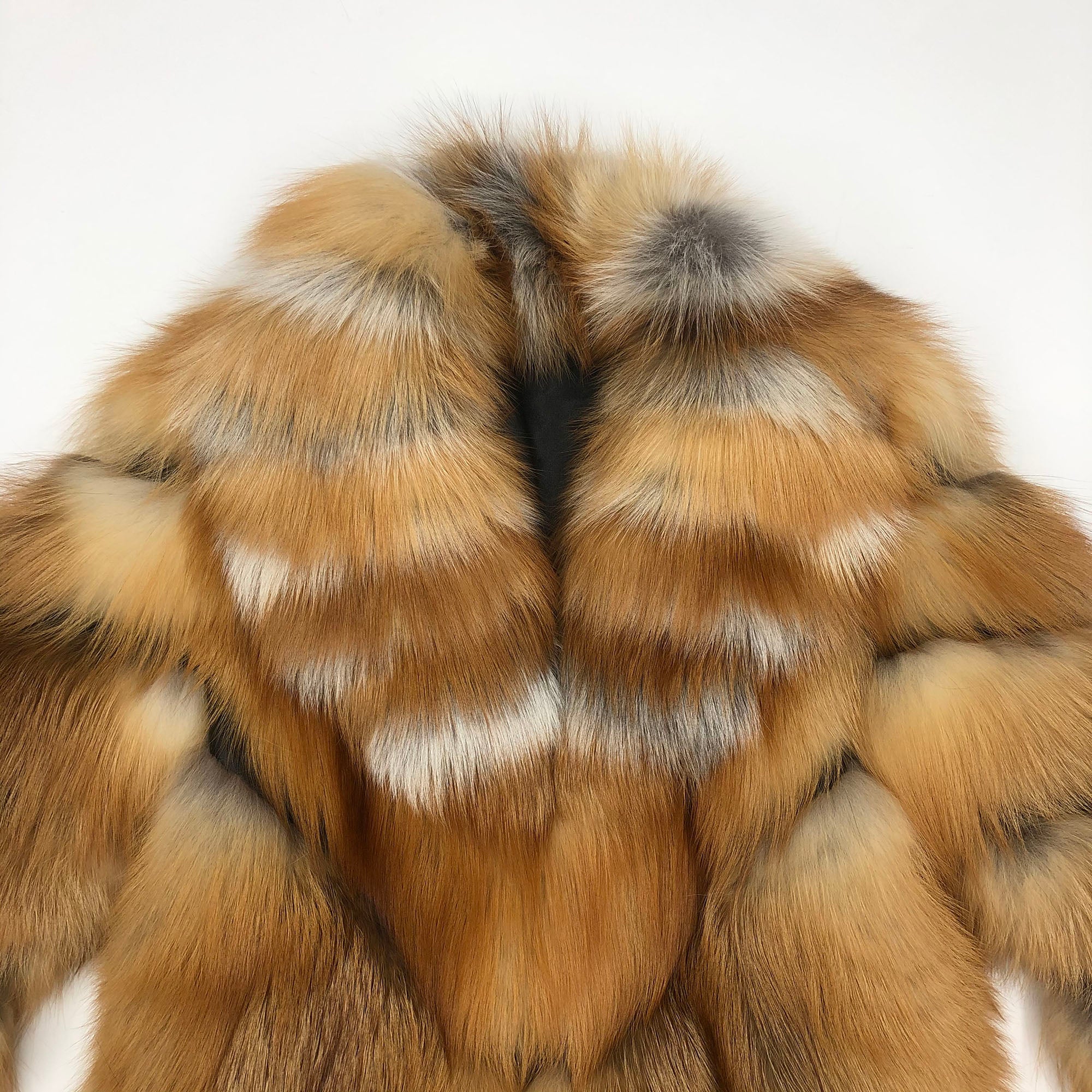 Women's Natural Red Fox Fur Oversized Jacket with Big Lapel Collar — front view