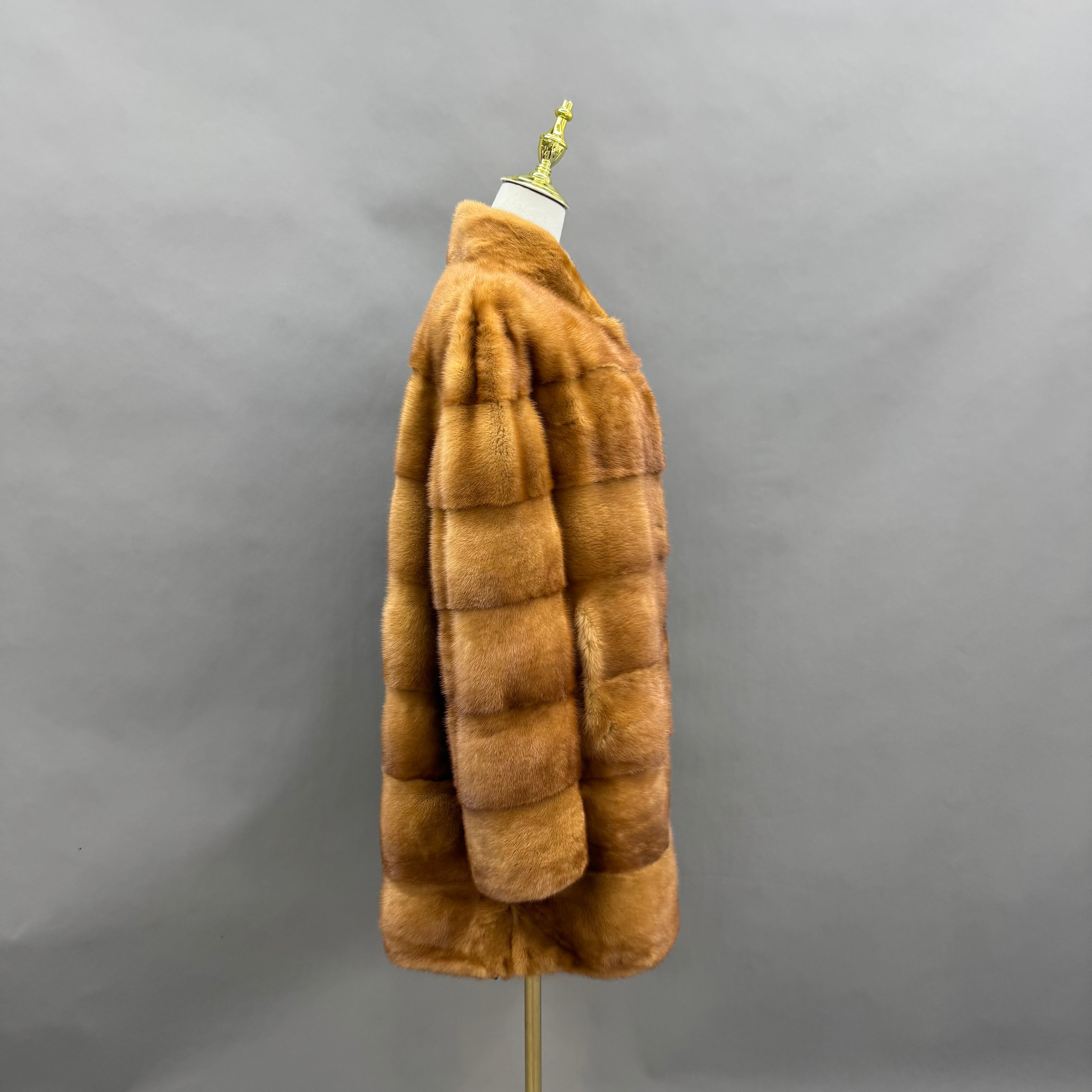 Women's Real Mink Fur Horizontal Stripe Below-the-Knee Coat — The Archive