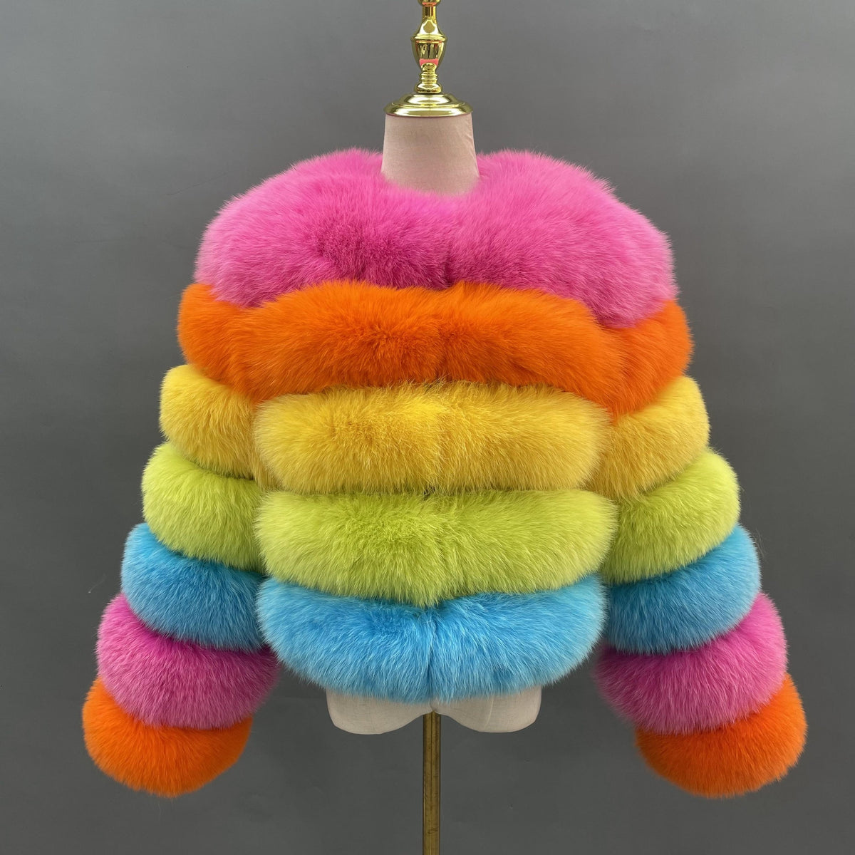 Women's Real Fox Fur Cropped Jacket with Five-Row Panels & Round Neck — Downtown Rhythm