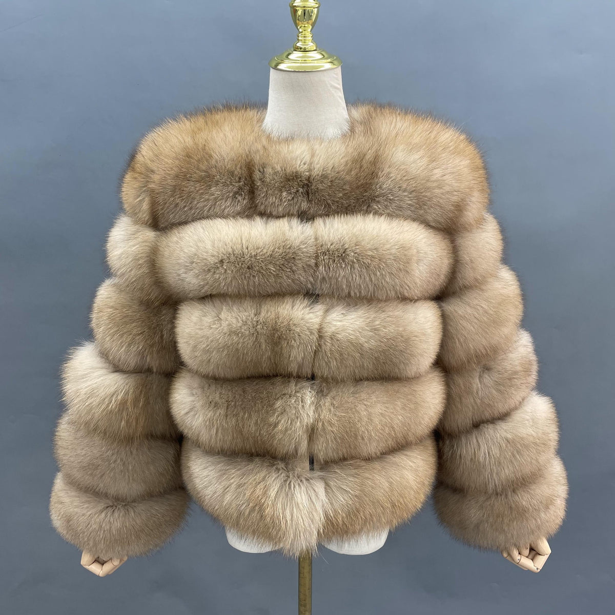 Women's Real Fox Fur Cropped Jacket with Five-Row Panels & Round Neck — Downtown Rhythm
