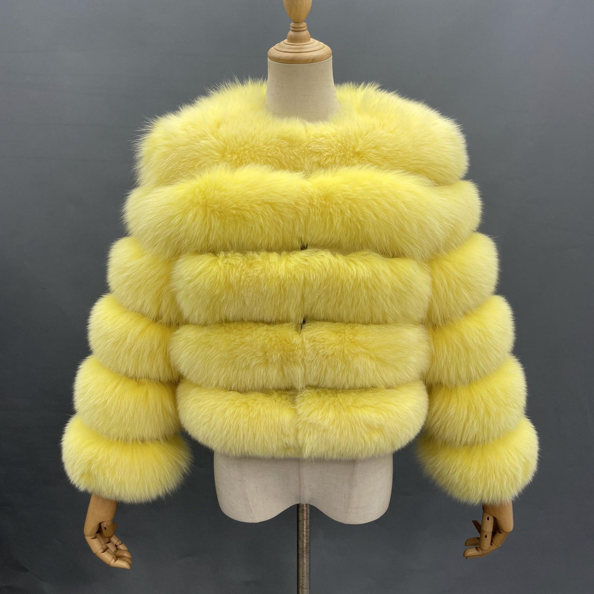 Women's Real Fox Fur Cropped Jacket with Five-Row Panels & Round Neck — Downtown Rhythm