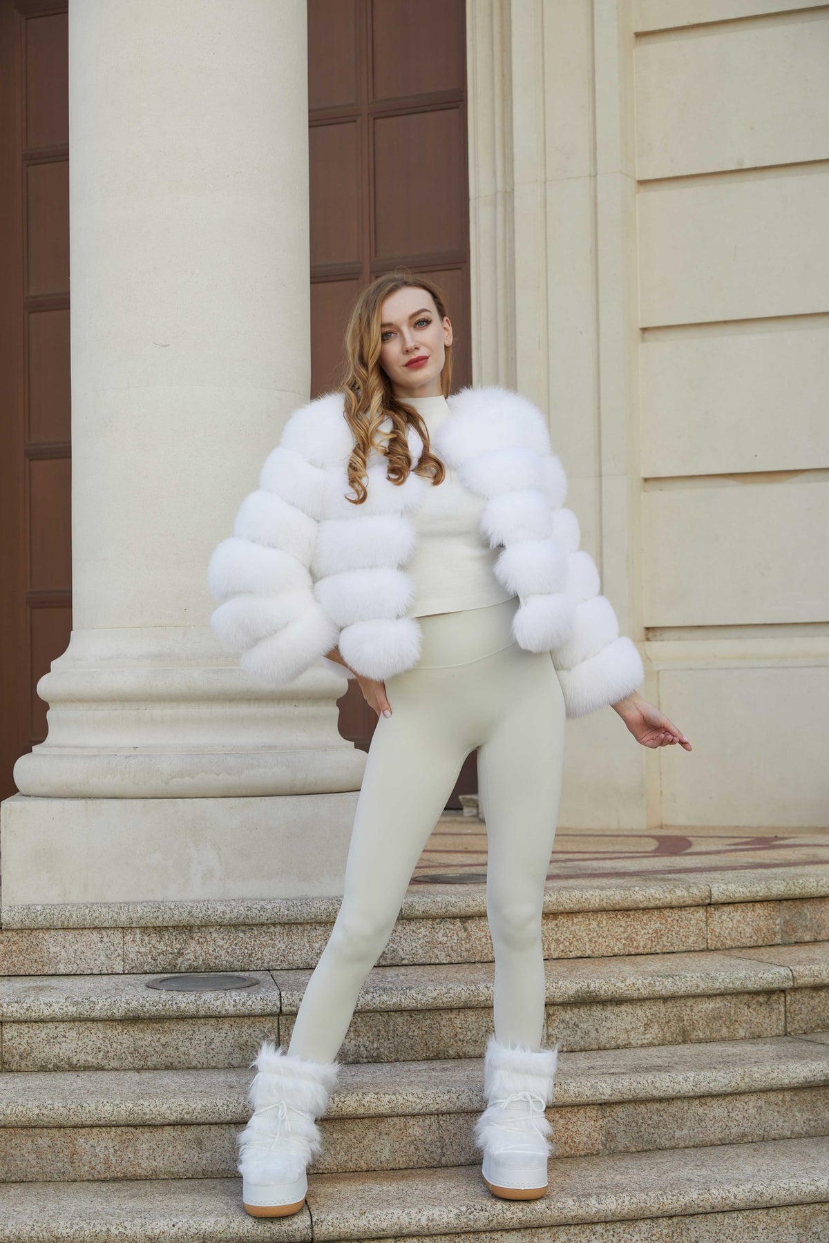 Women's Real Fox Fur Cropped Jacket with Five-Row Panels & Round Neck — Downtown Rhythm