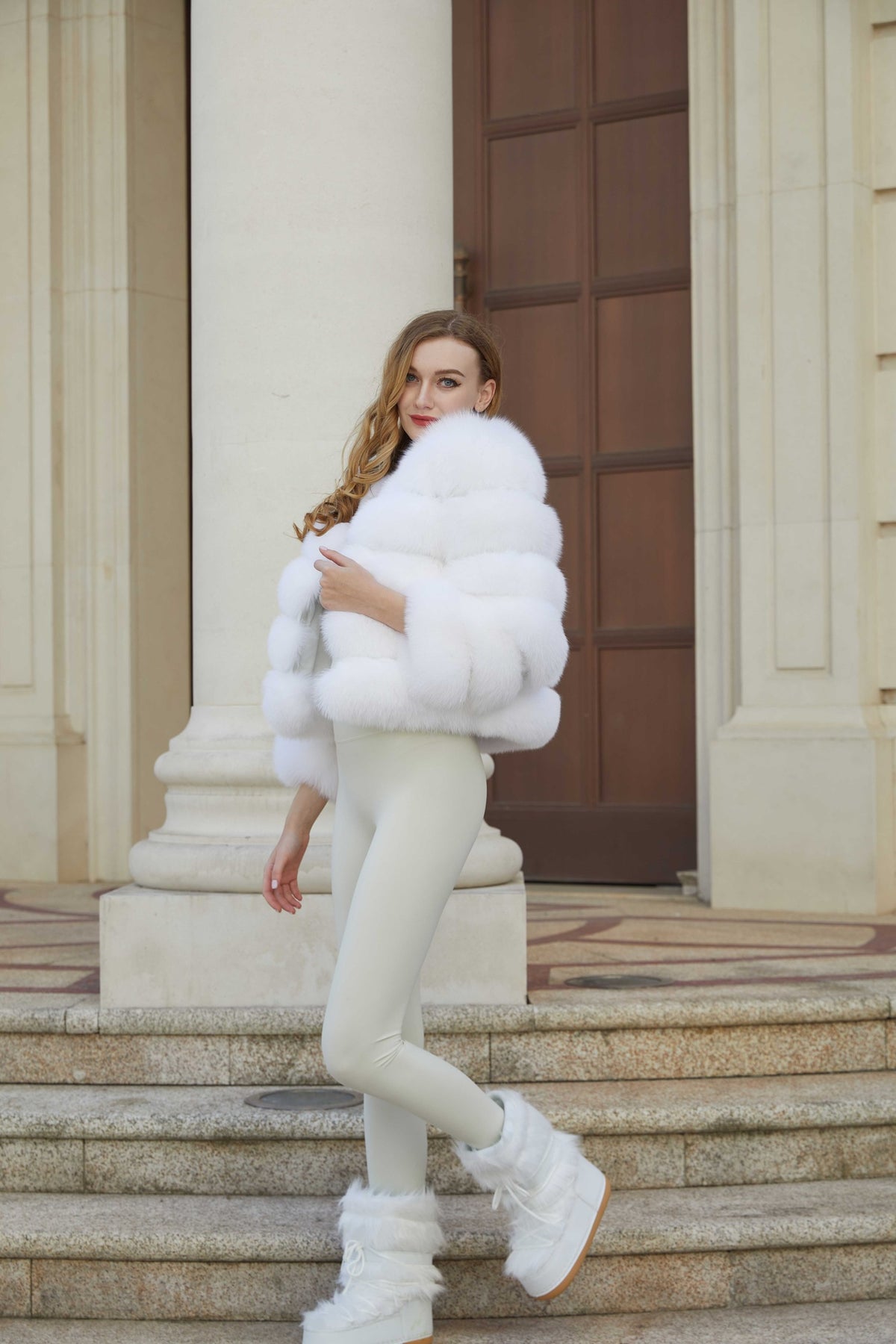 Women's Real Fox Fur Cropped Jacket with Five-Row Panels & Round Neck — Downtown Rhythm