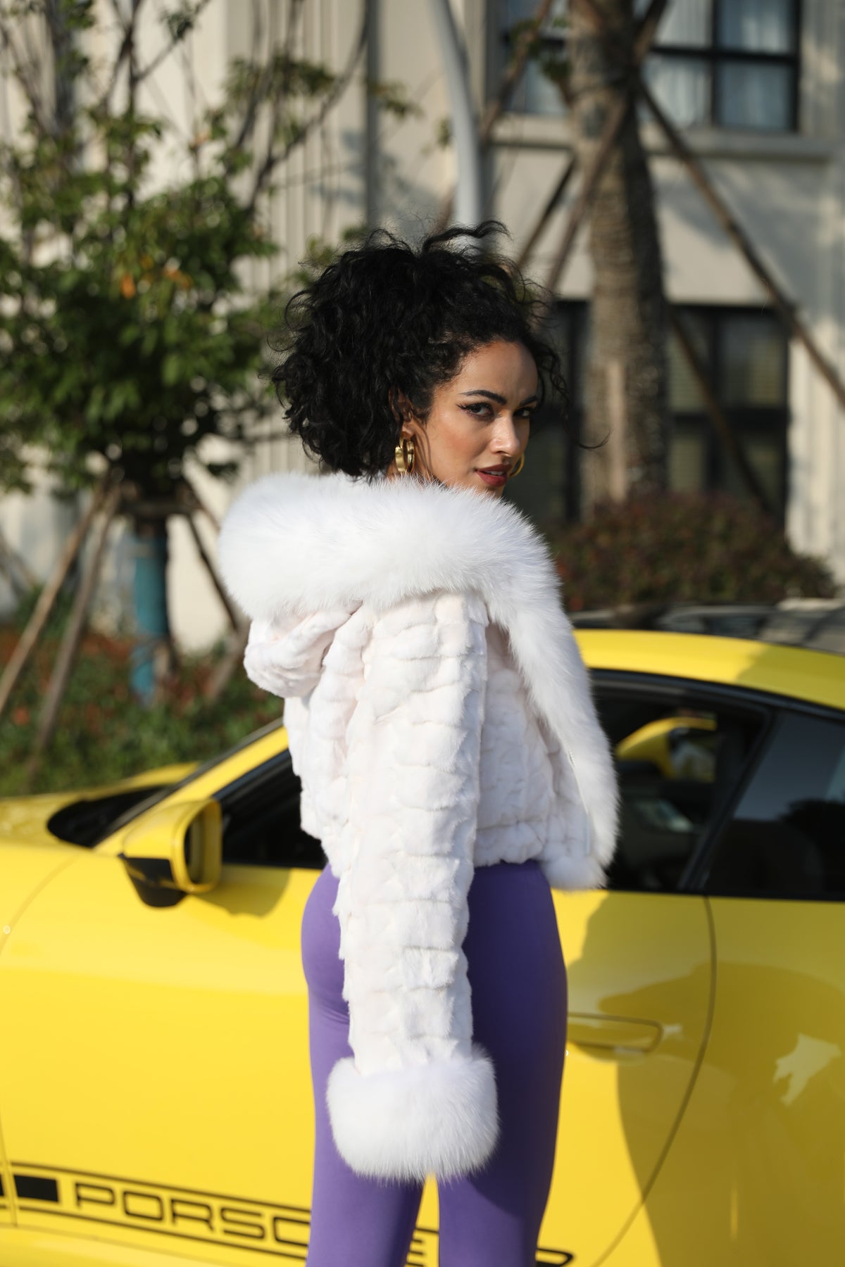 Women's Real Fox Fur Hooded Cropped Jacket | Ribbed Sleeves | Multiple Colors