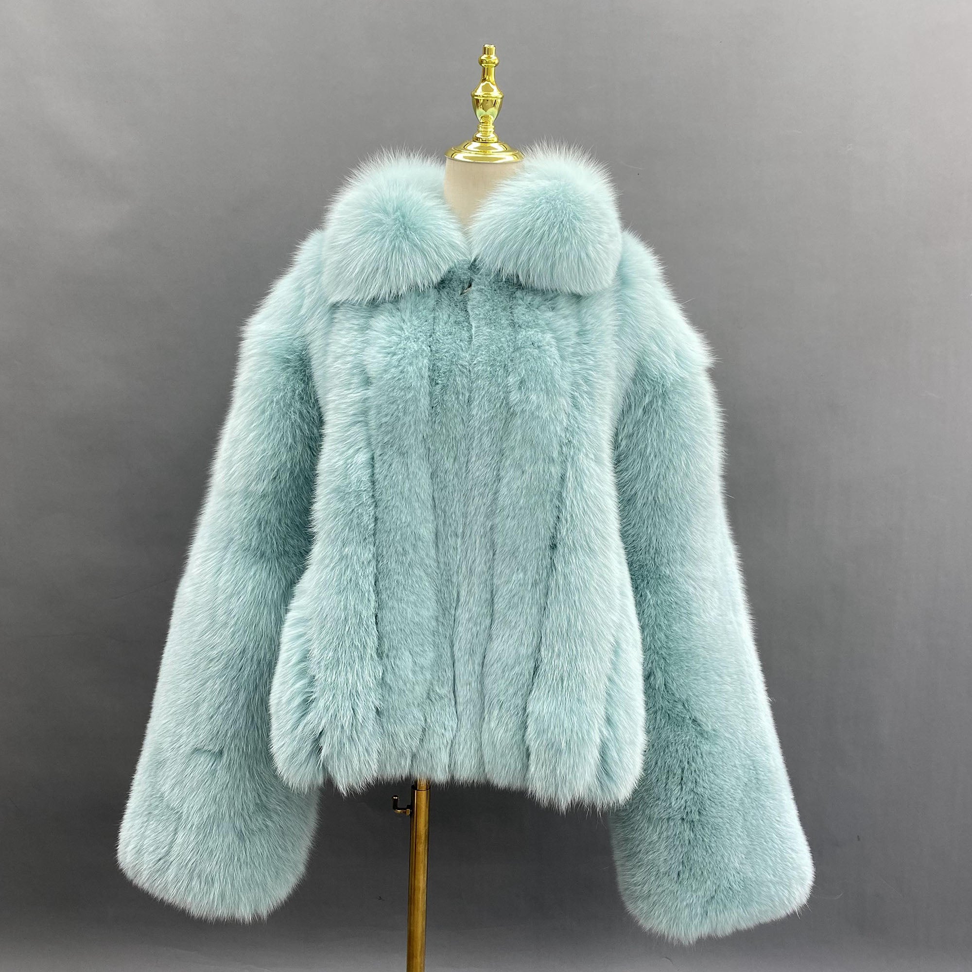 Men's Real Fox Fur Coat | Luxury Short Jacket | Silver, Crystal, Cross, Shadow & Blue Fox