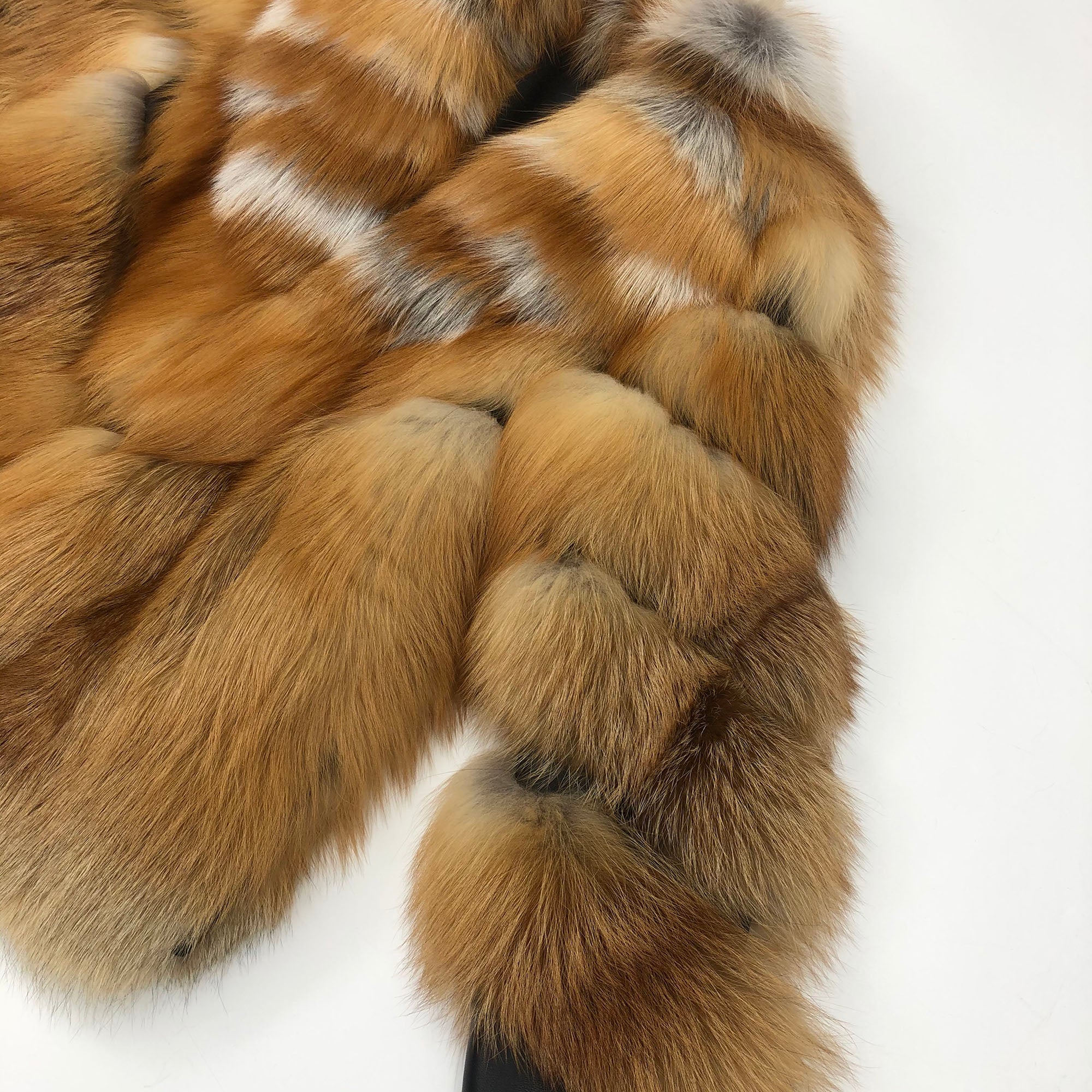 Women's Natural Red Fox Fur Oversized Jacket with Big Lapel Collar — side view