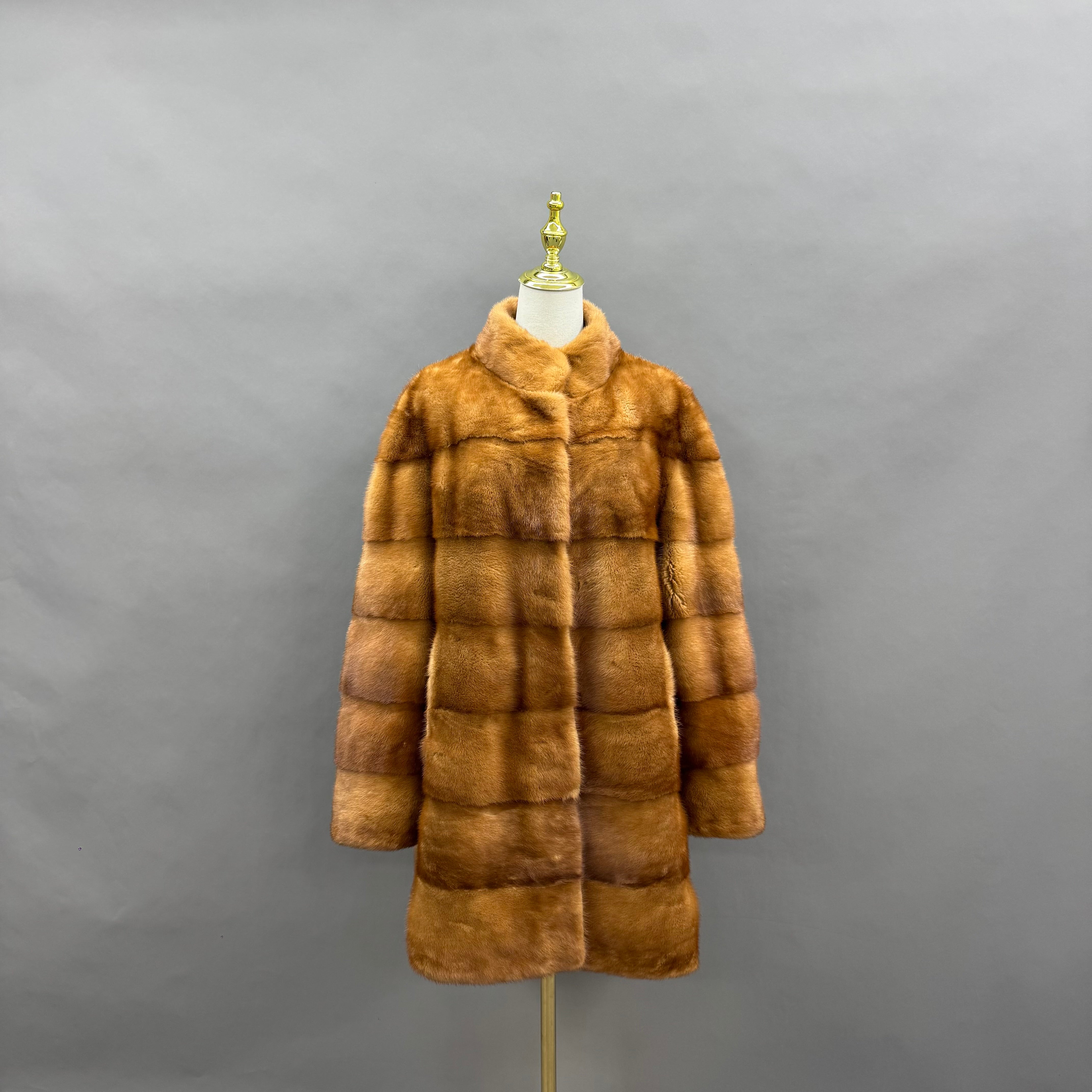 Women's Real Mink Fur Horizontal Stripe Below-the-Knee Coat — The Archive
