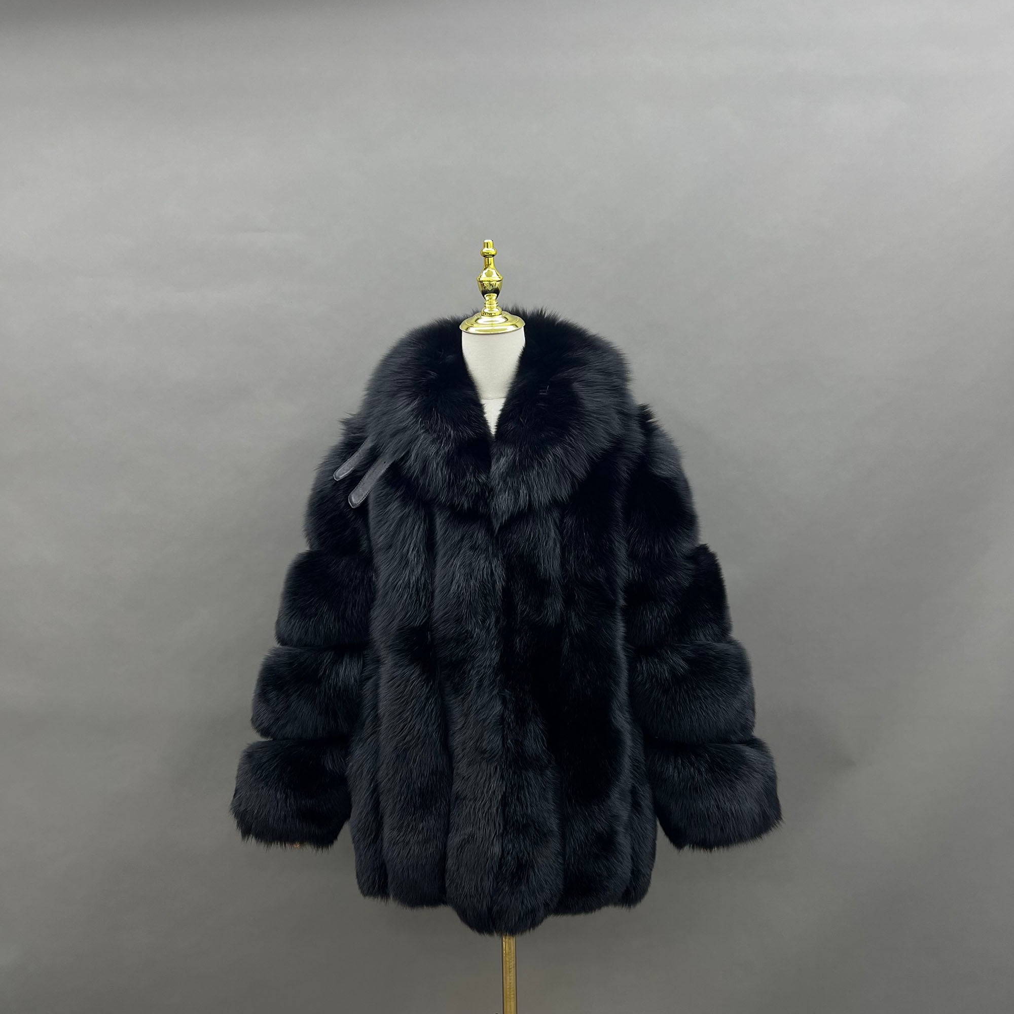 Women's Vertical-Stripe Fox Fur Oversized Coat with Banded Sleeves & Lapel Collar — Downtown Rhythm