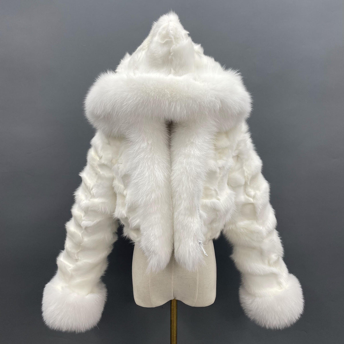 Women's Real Fox Fur Hooded Cropped Jacket | Ribbed Sleeves | Multiple Colors