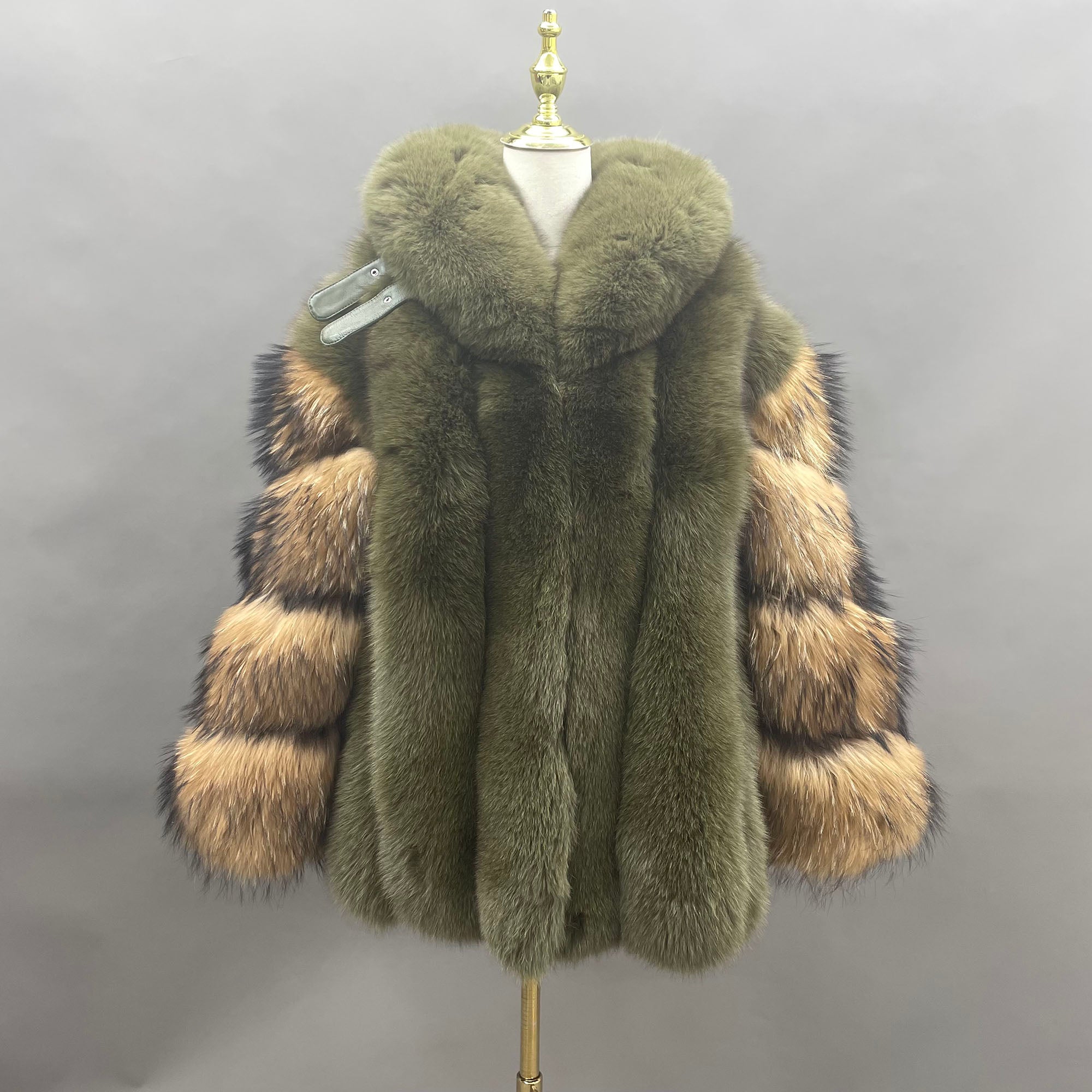 Women's Vertical-Stripe Fox Fur Oversized Coat with Banded Sleeves & Lapel Collar — Downtown Rhythm