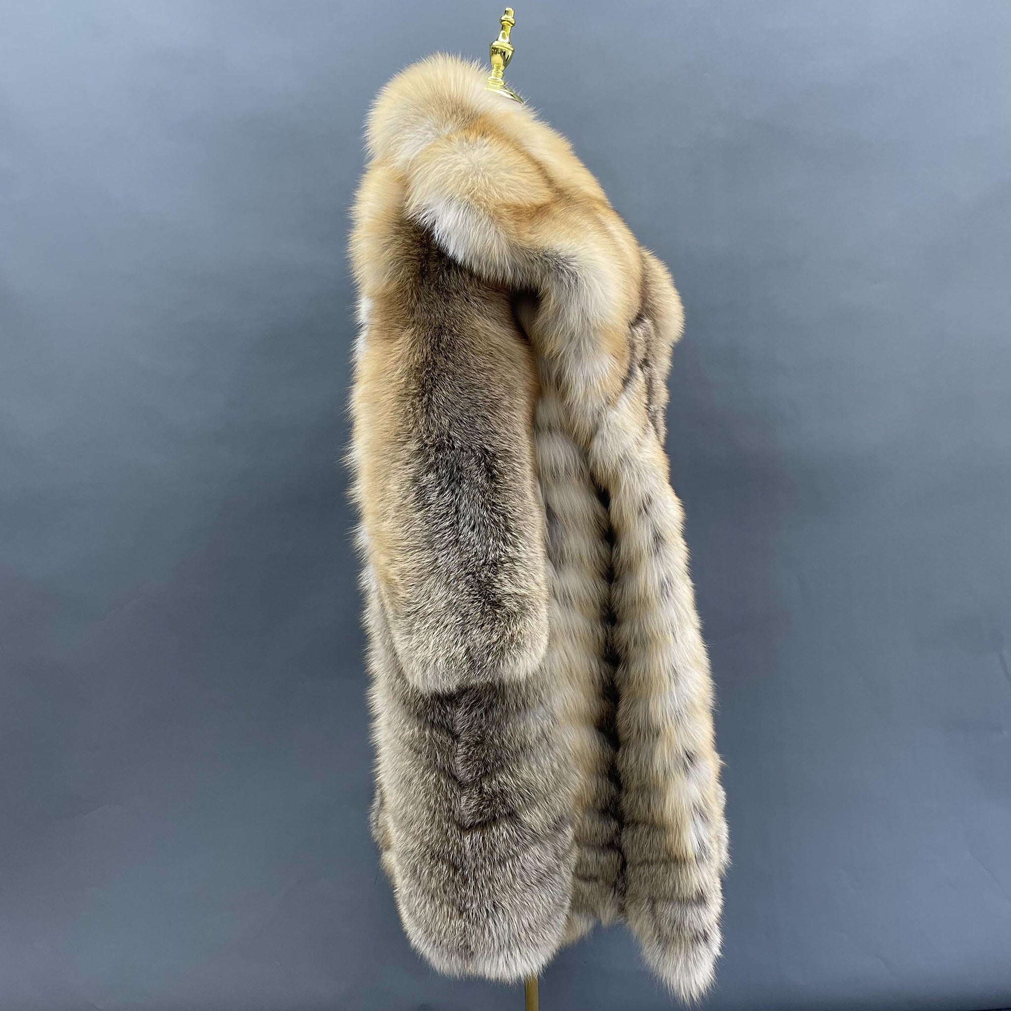 Women's Real Golden Island Fox Fur Long Coat | Luxury Full-Length Fur Jacket