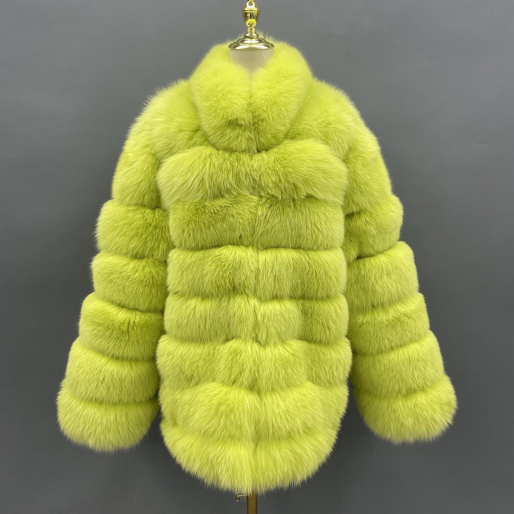 Men Real Fox Fur 8 Horizontal Stripe Stand Collar Luxury Fur Jacket
