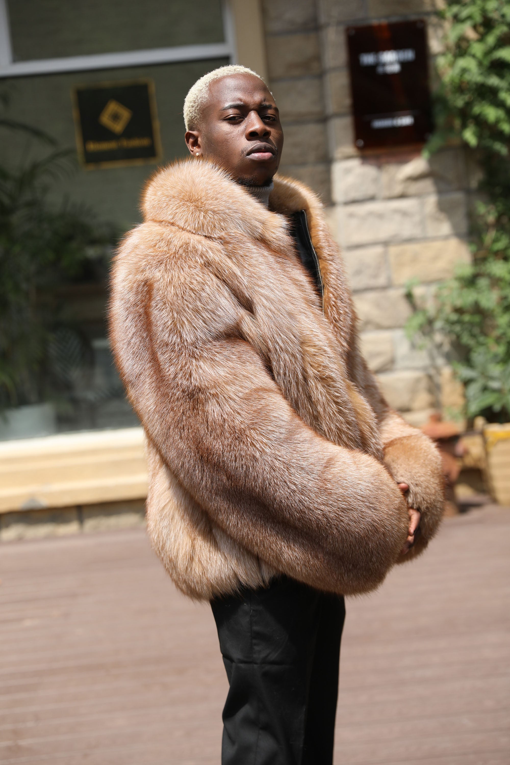Men's Real Fox Fur Coat | Luxury Short Jacket | Silver, Crystal, Cross, Shadow & Blue Fox