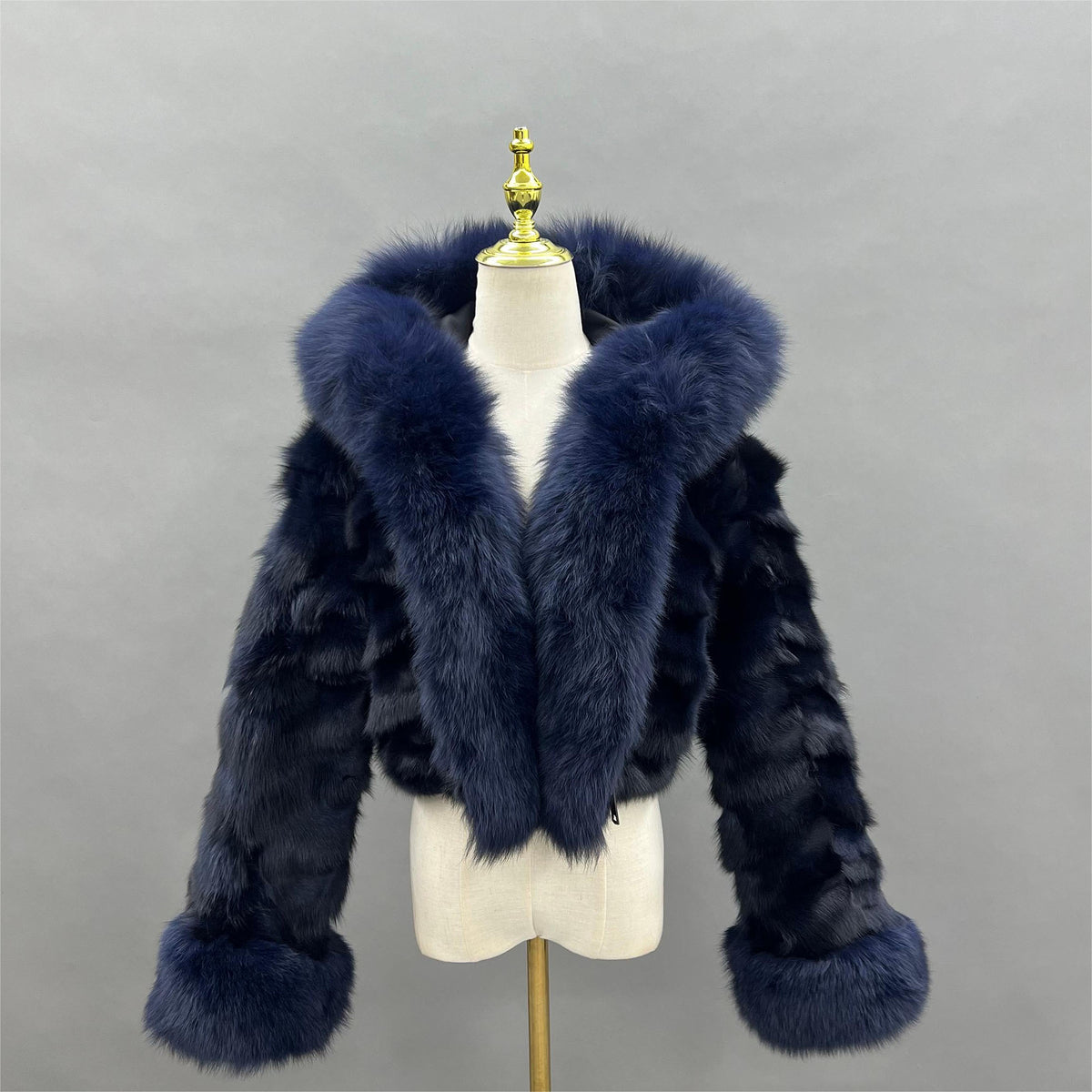 Hot pink real fox fur hooded cropped jacket with ribbed sleeves