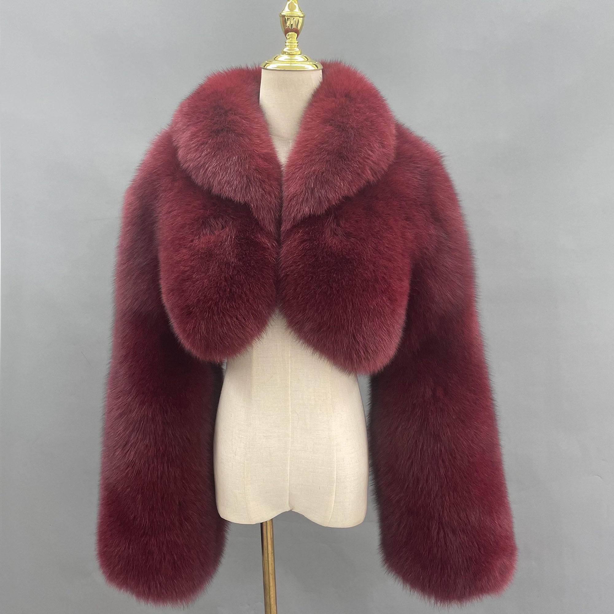 Women's Whole-Pelt Fox Fur Cropped Jacket with Oversized Shawl Collar — Downtown Rhythm