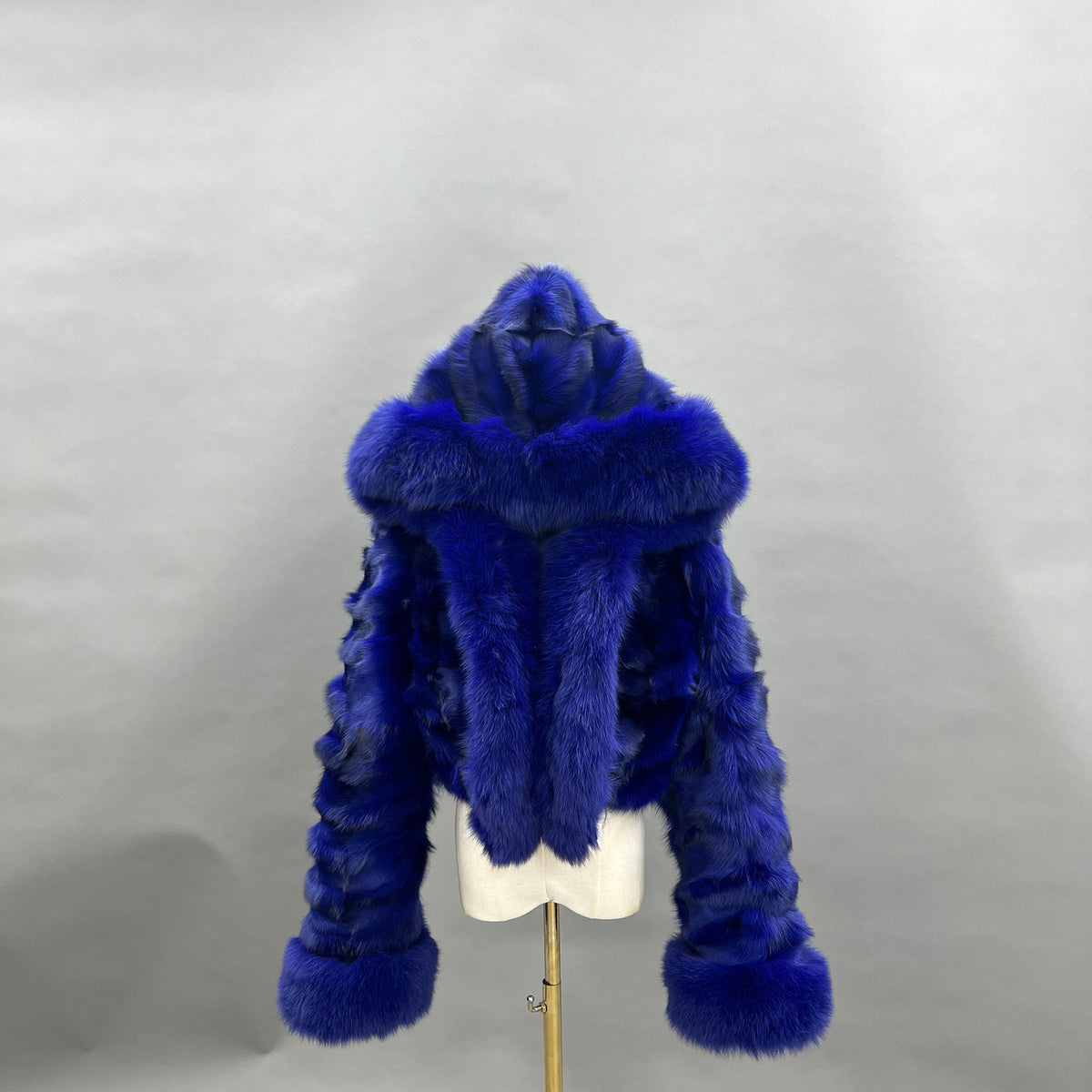 Women's Real Fox Fur Hooded Cropped Jacket | Ribbed Sleeves | Multiple Colors