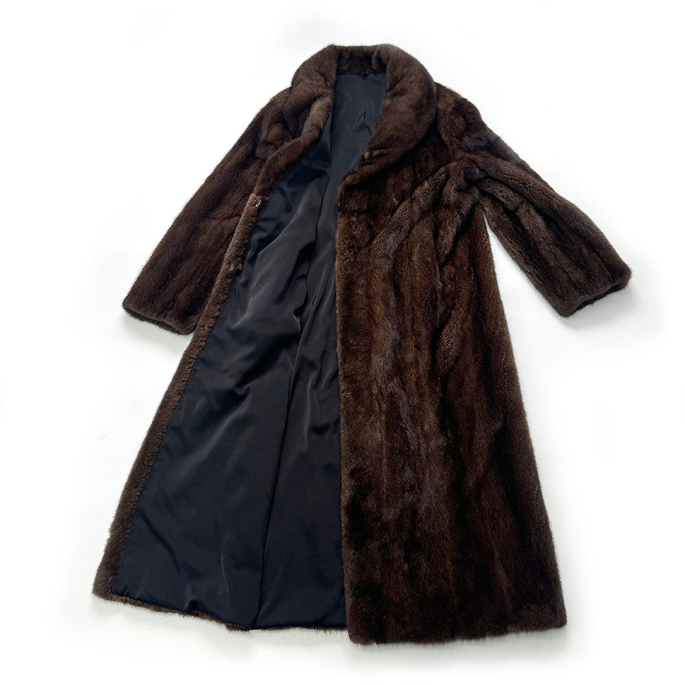 Women's Real Mink Fur Shawl-Collar Full-Length Coat — open lining view
