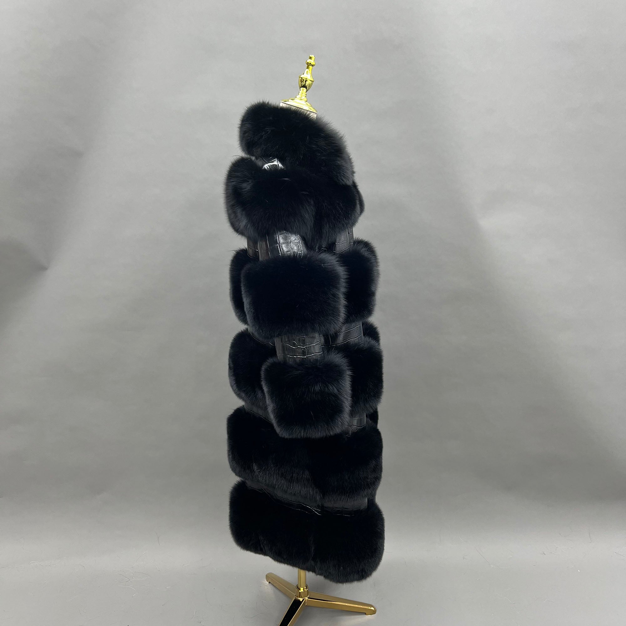 Women's fox fur leather coat — side view on mannequin