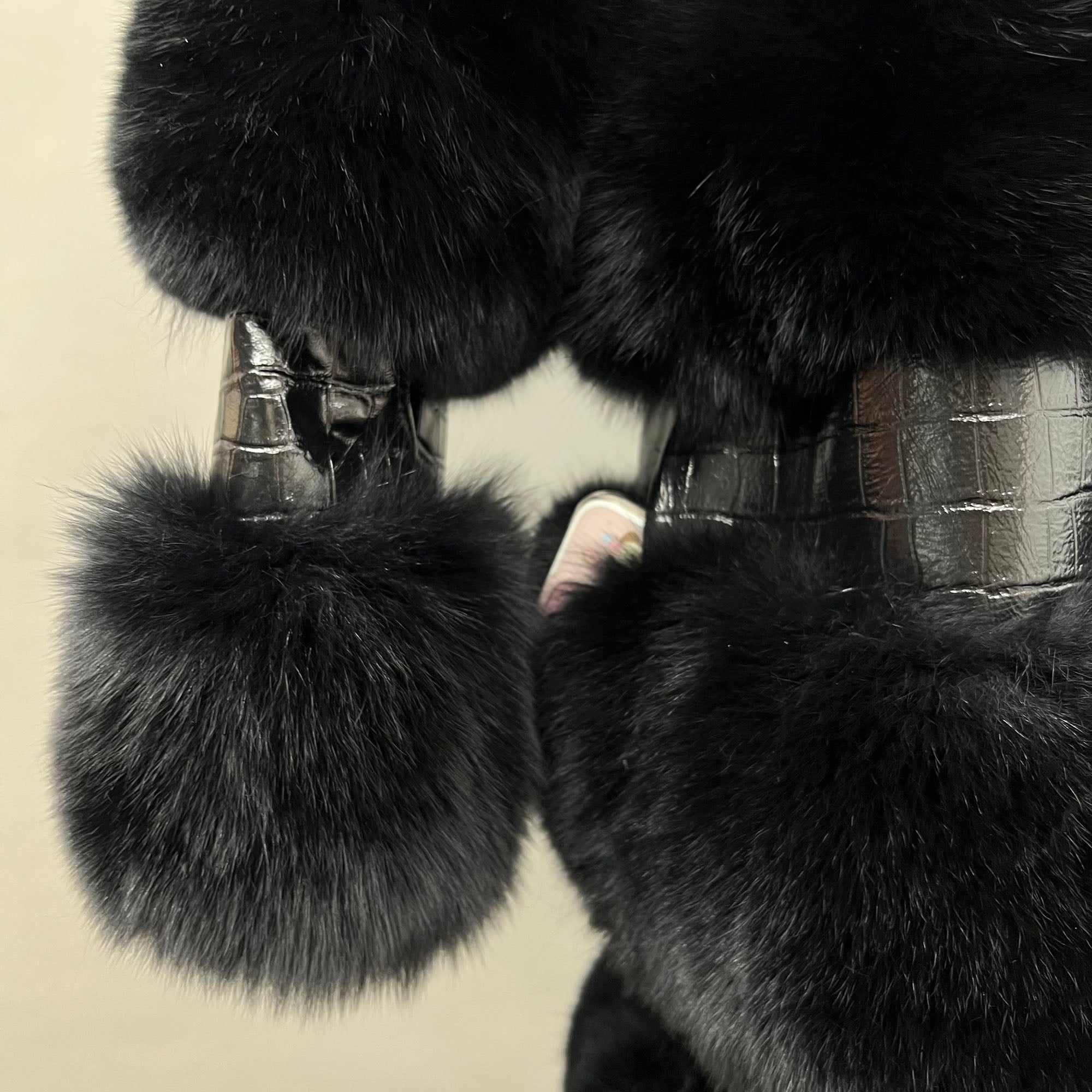 Fox fur coat — oversized fur cuff detail close-up