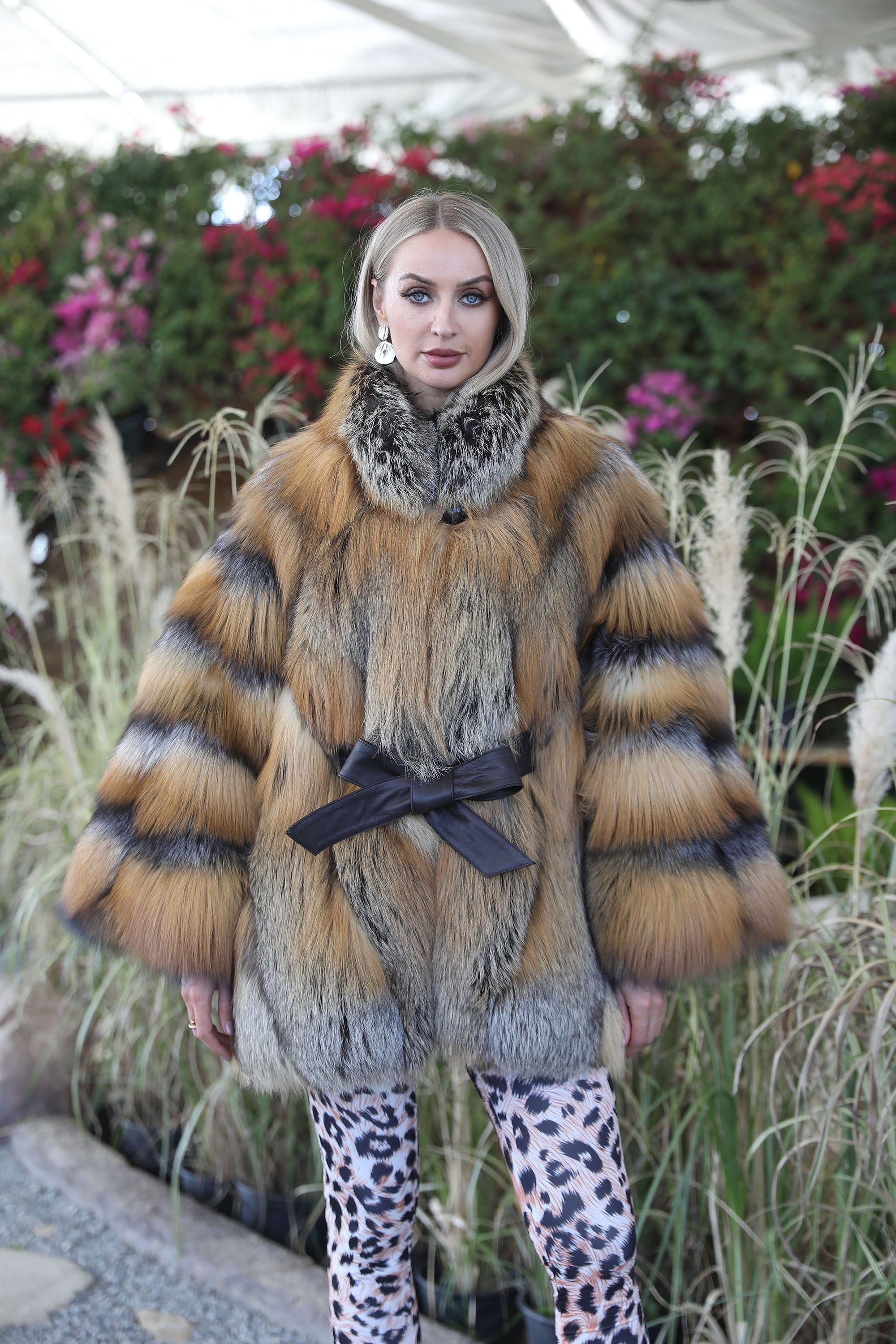 Women's real fox fur cape coat - fur texture close-up