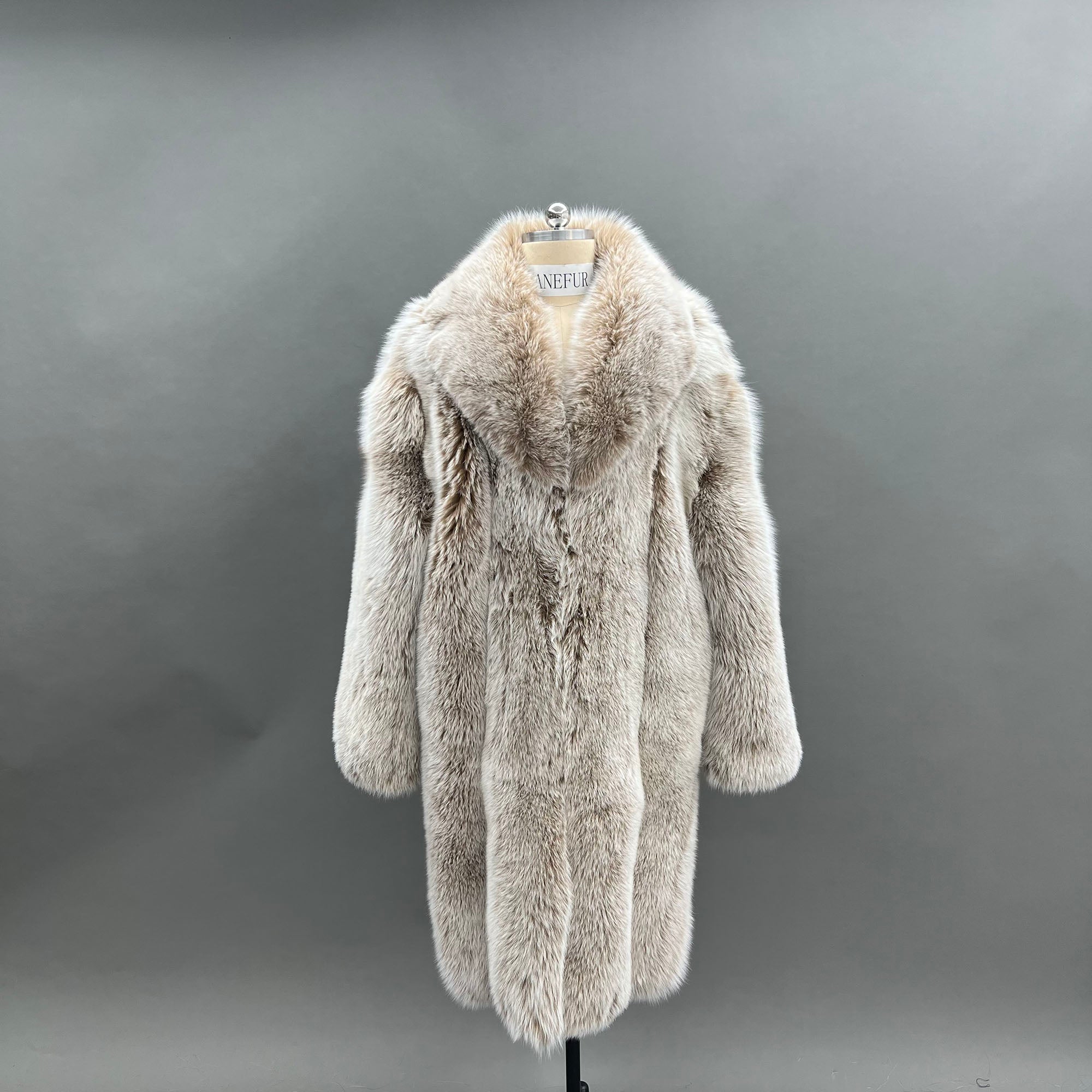 Women's Golden Cross Fox Fur Maxi Coat - Front View