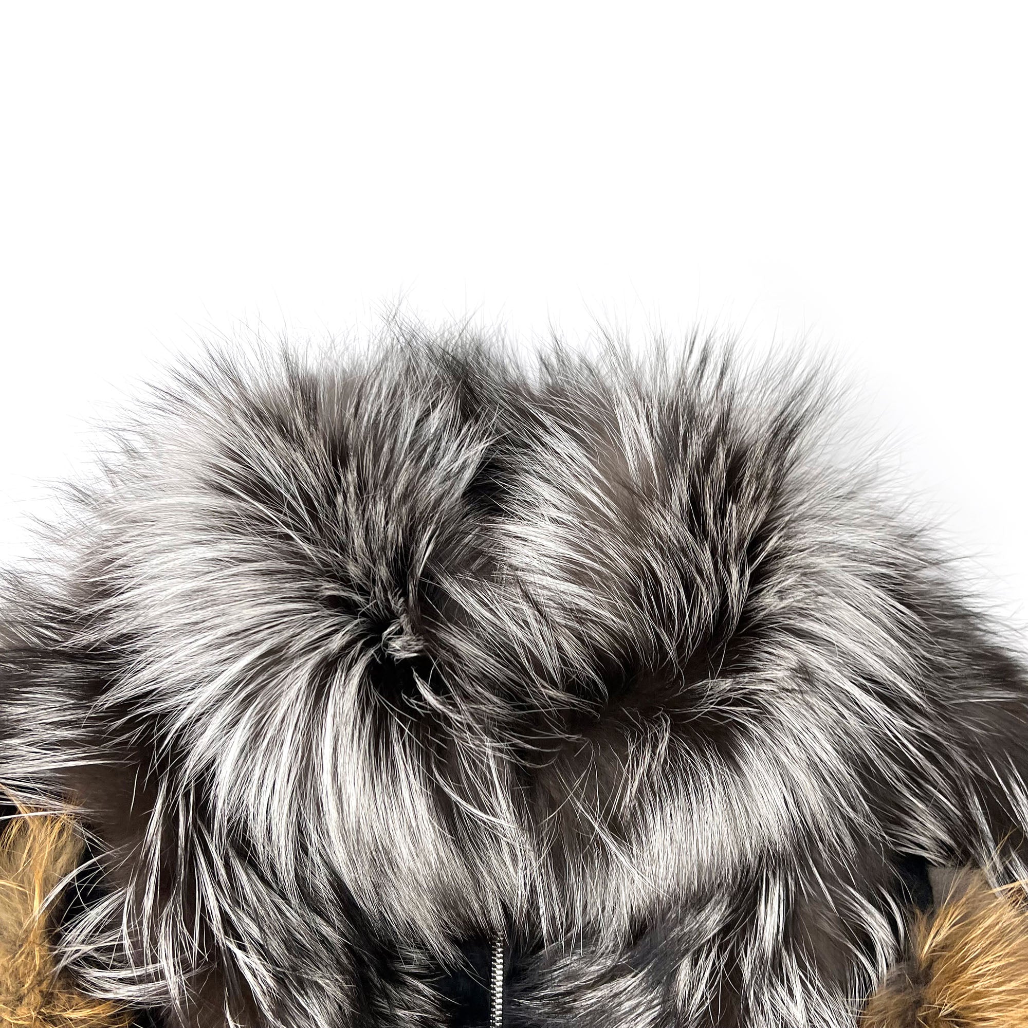 Women's Real Silver Fox & Red Fox Fur Jacket | Luxury Two-Tone Zip-Up Coat