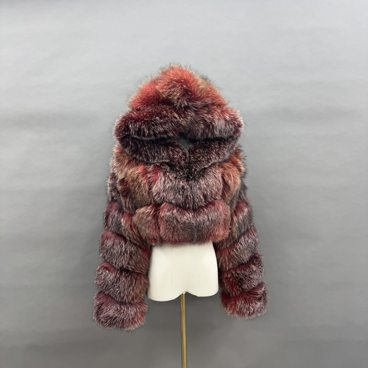 Women's Real Silver Fox & Raccoon Dog Fur Cropped Jacket with Stand Collar — Downtown Rhythm（副本）