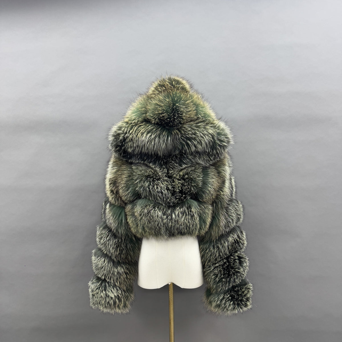 Women's Real Silver Fox & Raccoon Dog Fur Cropped Jacket with Stand Collar — Downtown Rhythm（副本）