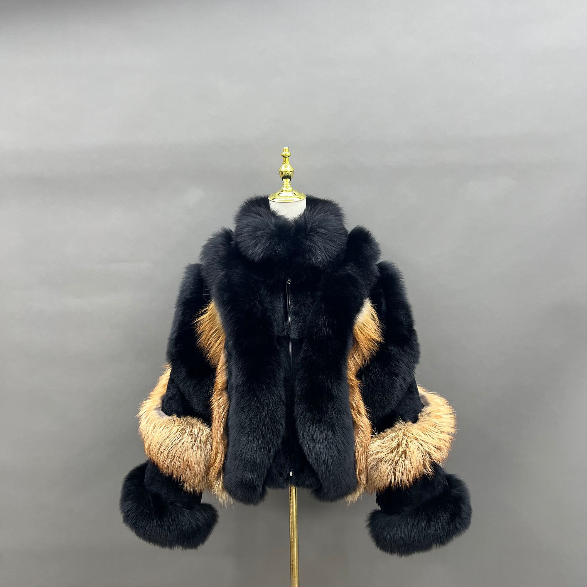 Women's Real Silver Fox & Red Fox Fur Jacket | Luxury Two-Tone Zip-Up Coat