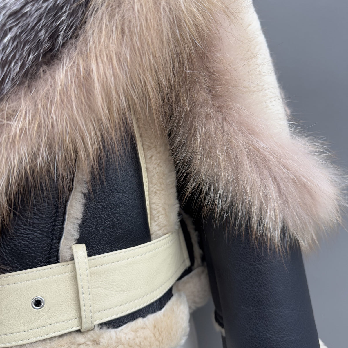 Women's Fox Fur Cropped Doubleface Leather Jacket with Statement Collar
