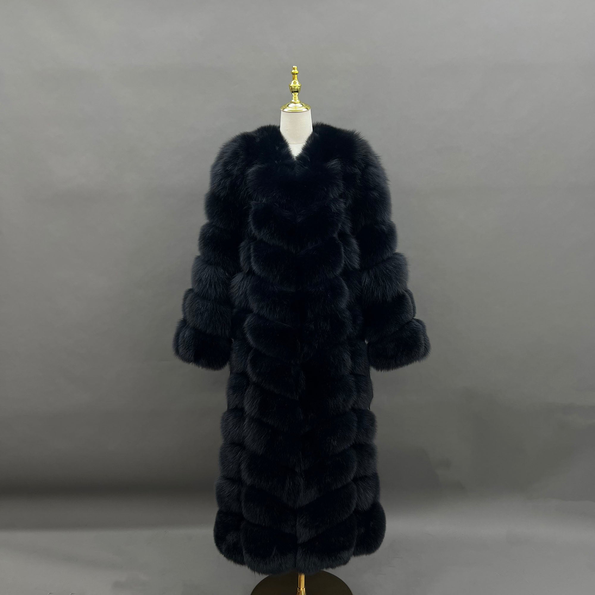 Women's Real Fox Fur 12-Section Maxi Coat | V-Neckline with Leather Belt — The Entrance