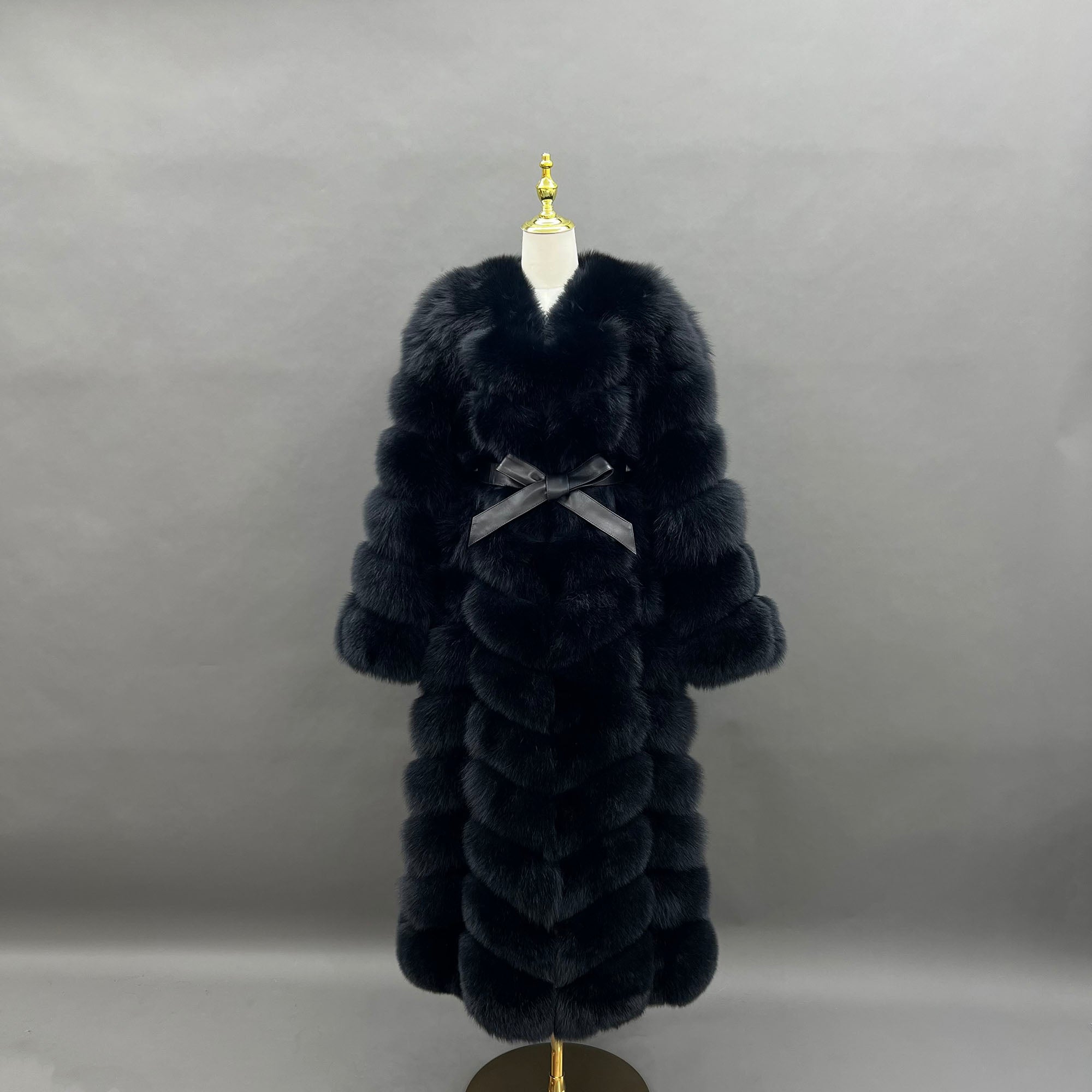 Women's Real Fox Fur 12-Section Maxi Coat | V-Neckline with Leather Belt — The Entrance