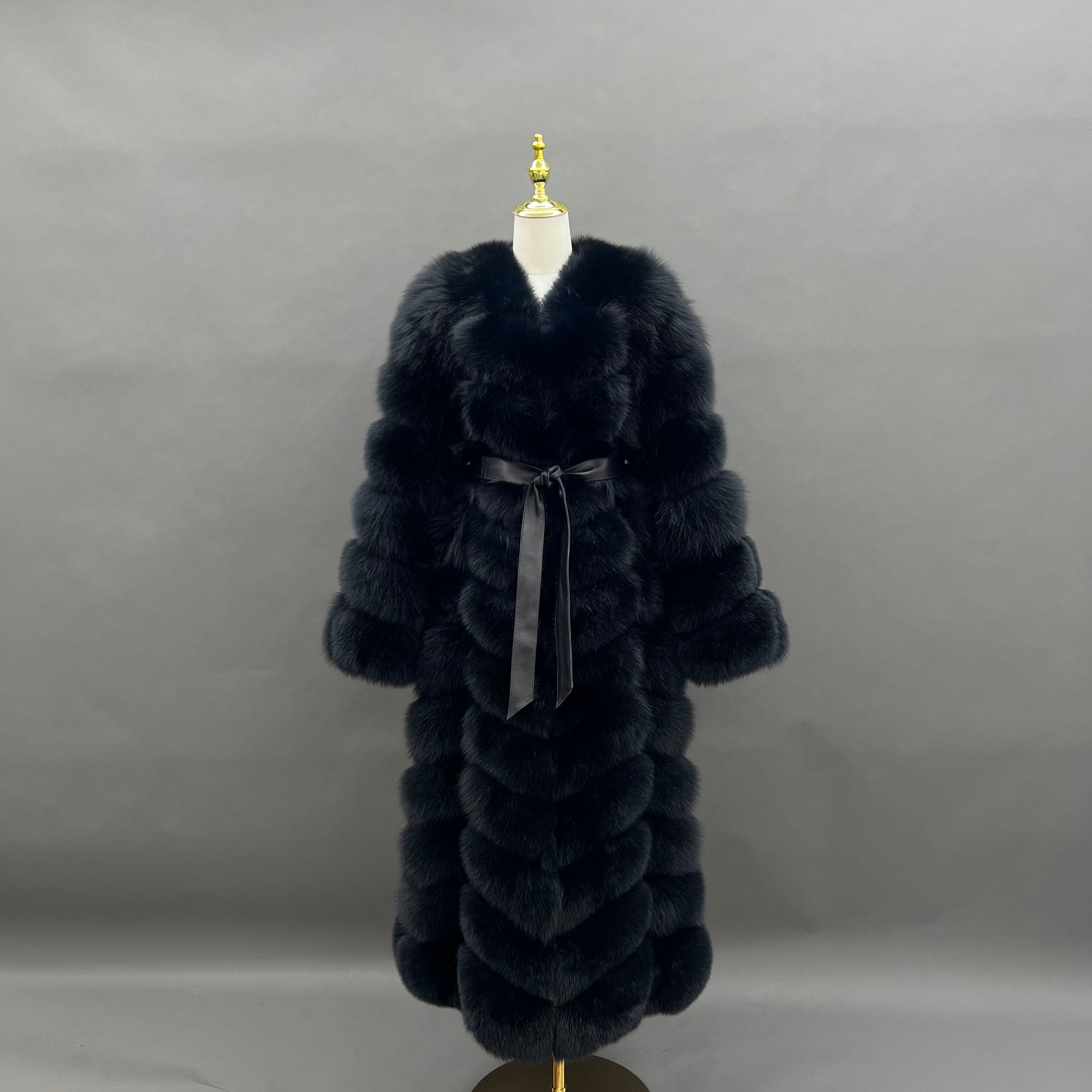 Women's Real Fox Fur 12-Section Maxi Coat | V-Neckline with Leather Belt — The Entrance