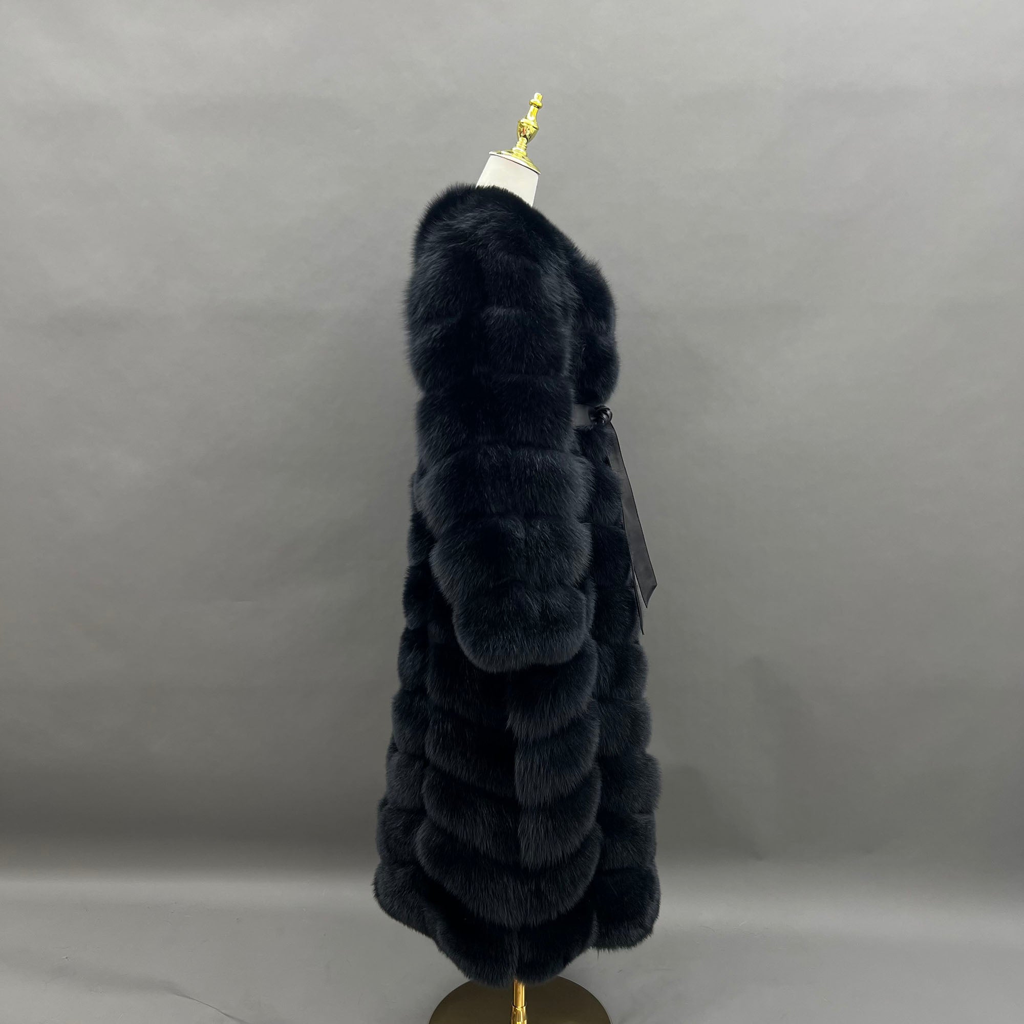 Women's Real Fox Fur 12-Section Maxi Coat | V-Neckline with Leather Belt — The Entrance