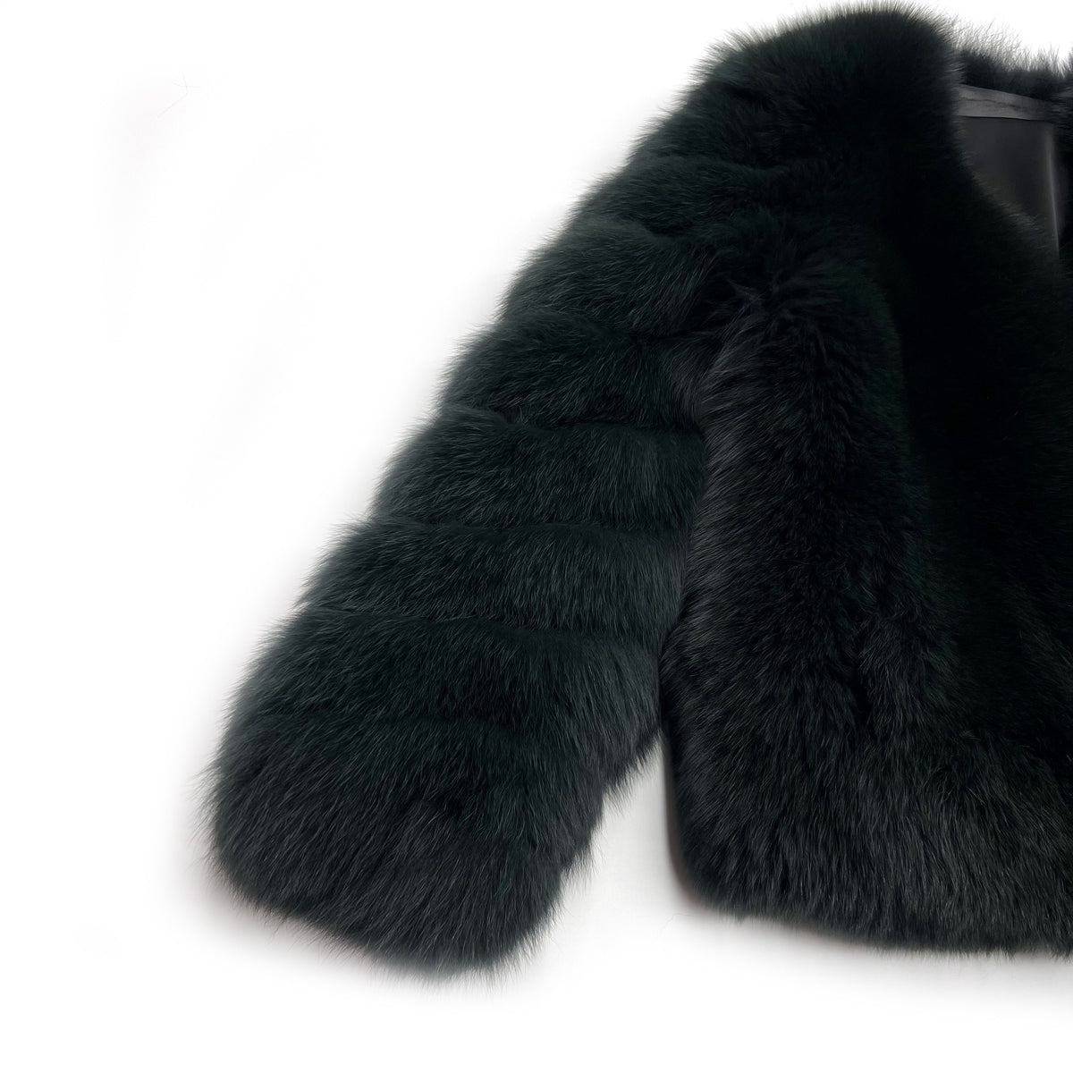 Women's Real Fox Fur Short Jacket with V-Neck & Ribbed Sleeves — Downtown Rhythm