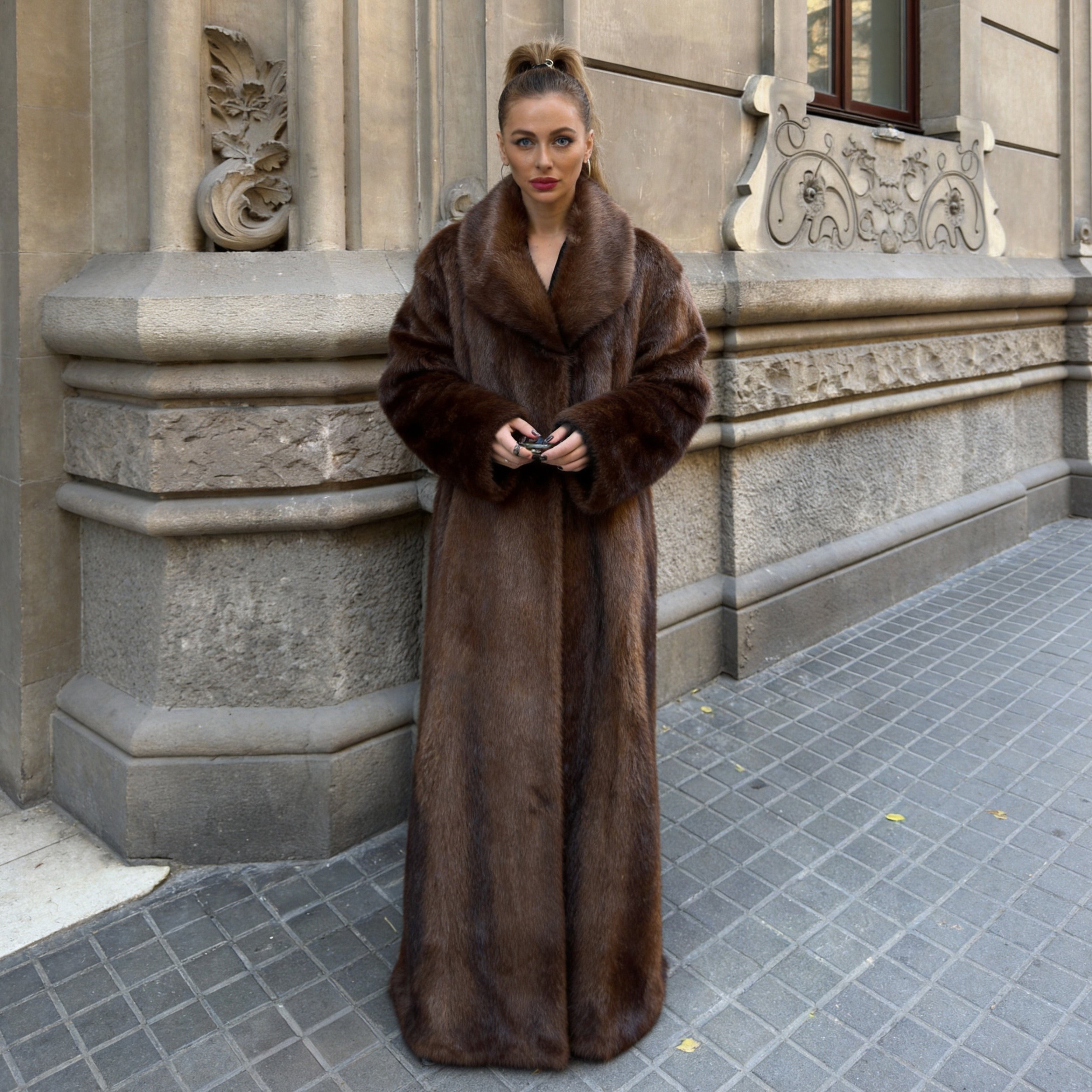 Women's Real Mink Fur Shawl-Collar Full-Length Coat — The Entrance