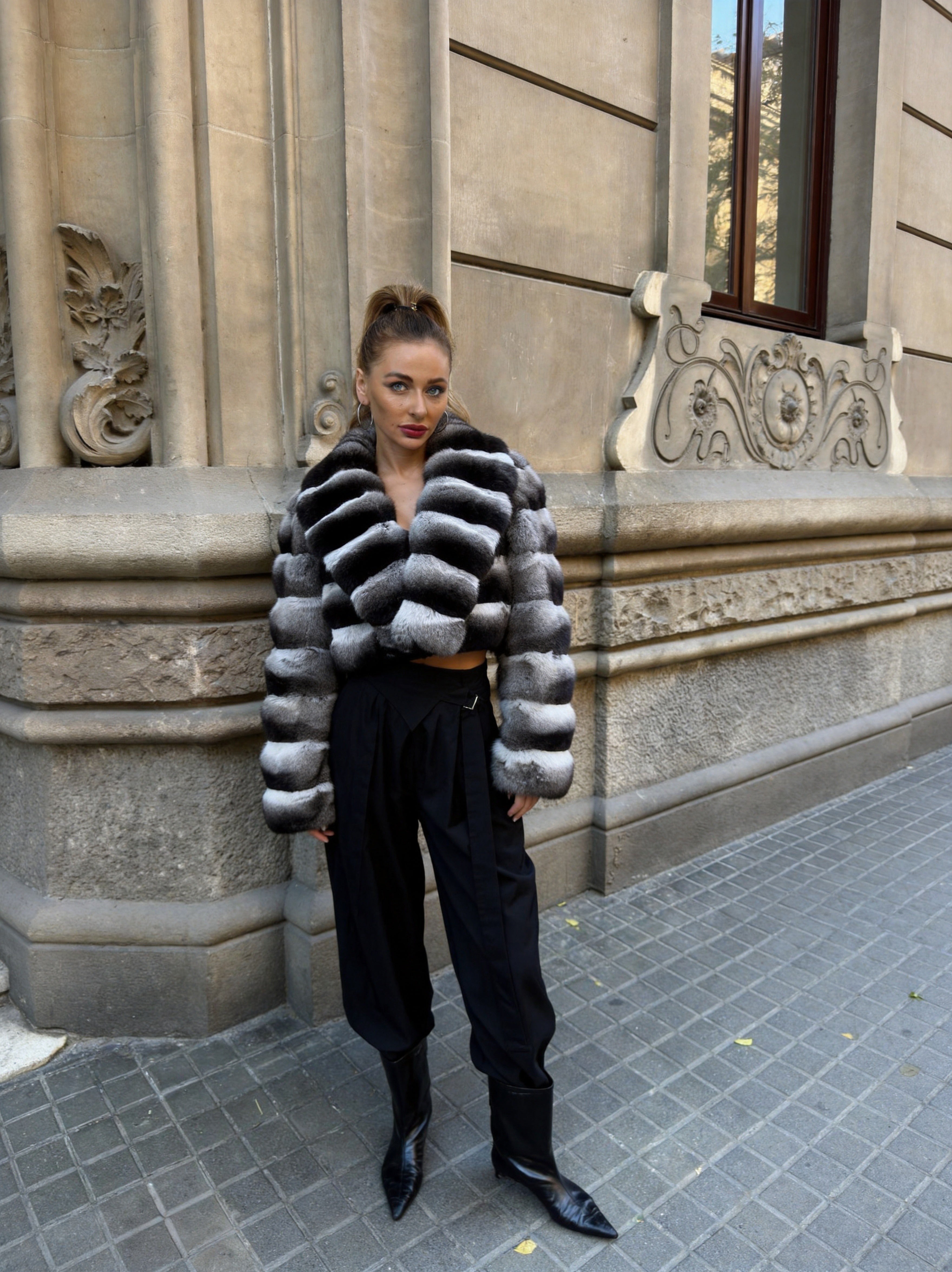 Women's Real Chinchilla Fur Cropped Open-Front Jacket — The Archive