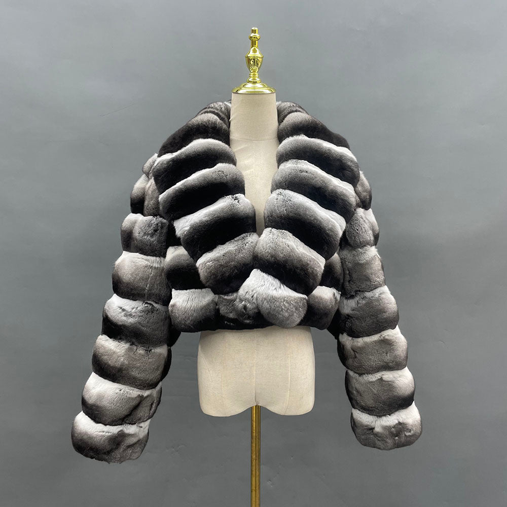 Women's Real Chinchilla Fur Cropped Open-Front Jacket — The Archive