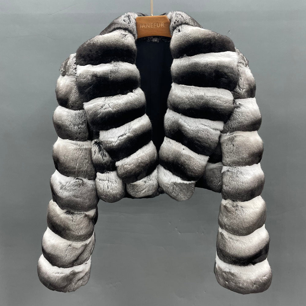 Women's Real Chinchilla Fur Cropped Open-Front Jacket — The Archive