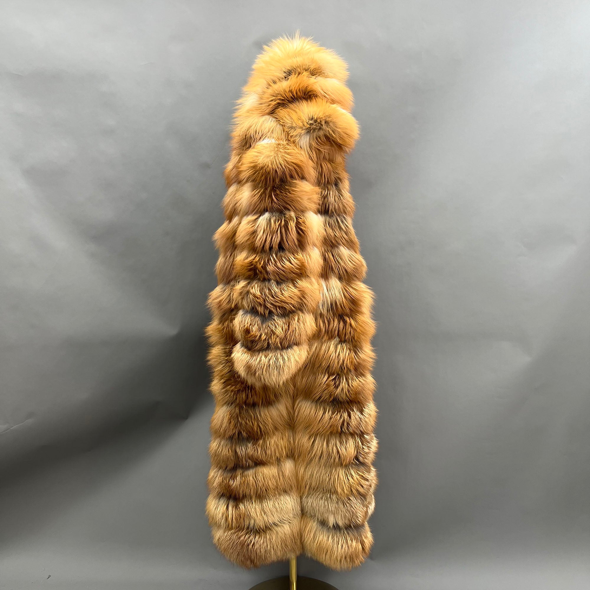 Women's Real Fox Fur Hooded Floor-Length Coat | Horizontal Stripe | Multiple Fur Types — Front Row Couture