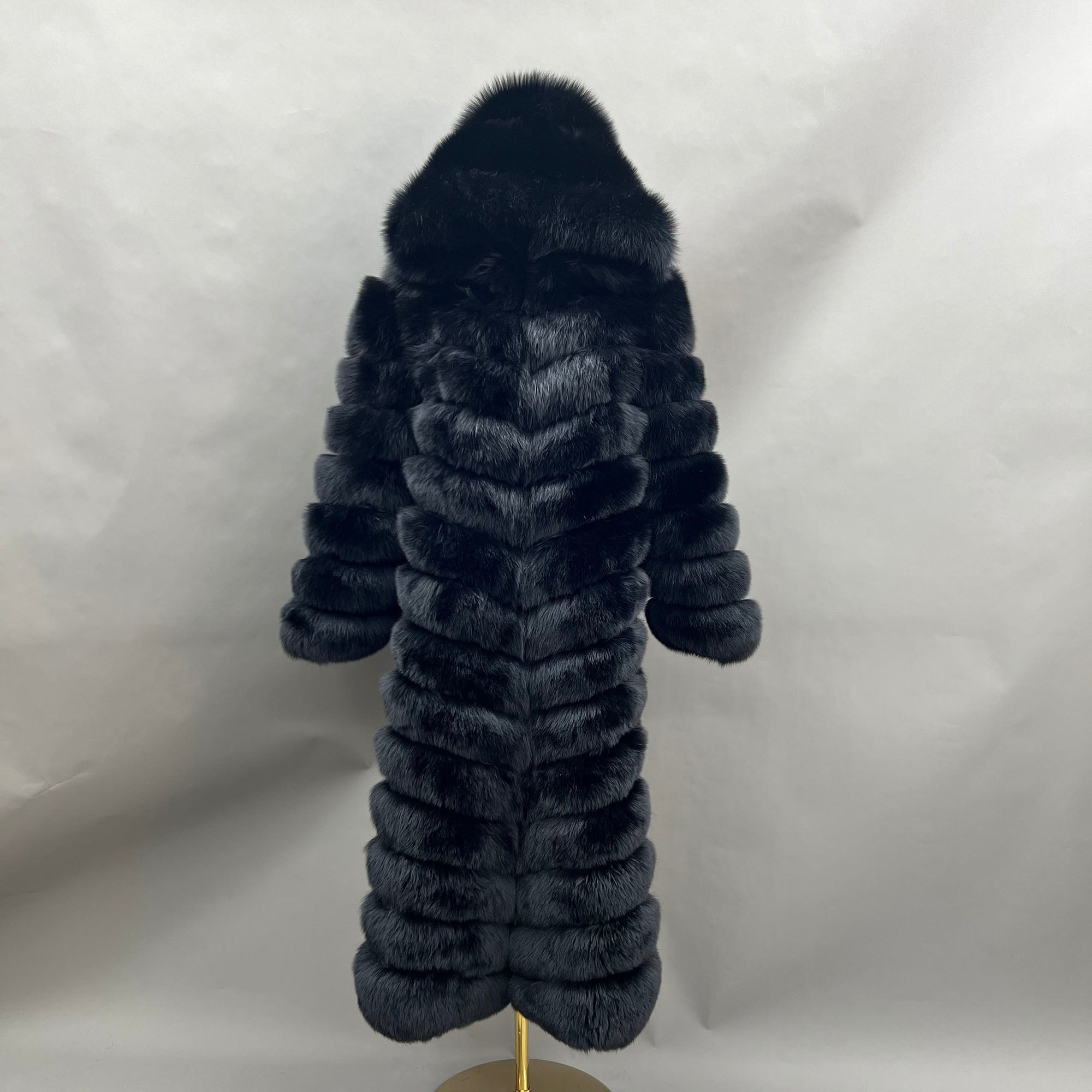 Women's Real Fox Fur Hooded Floor-Length Coat | Horizontal Stripe | Multiple Fur Types — Front Row Couture