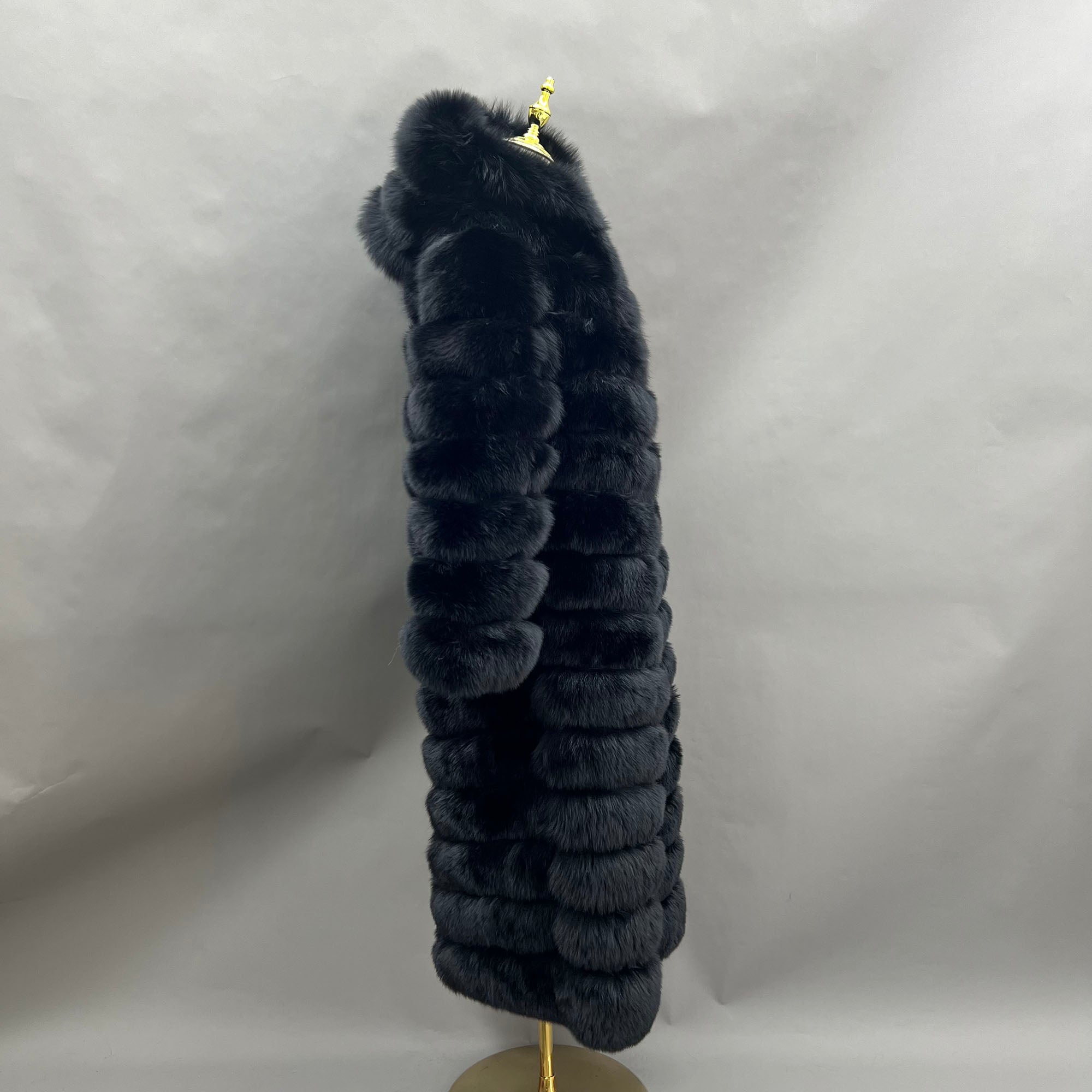 Women's Real Fox Fur Hooded Floor-Length Coat | Horizontal Stripe | Multiple Fur Types — Front Row Couture