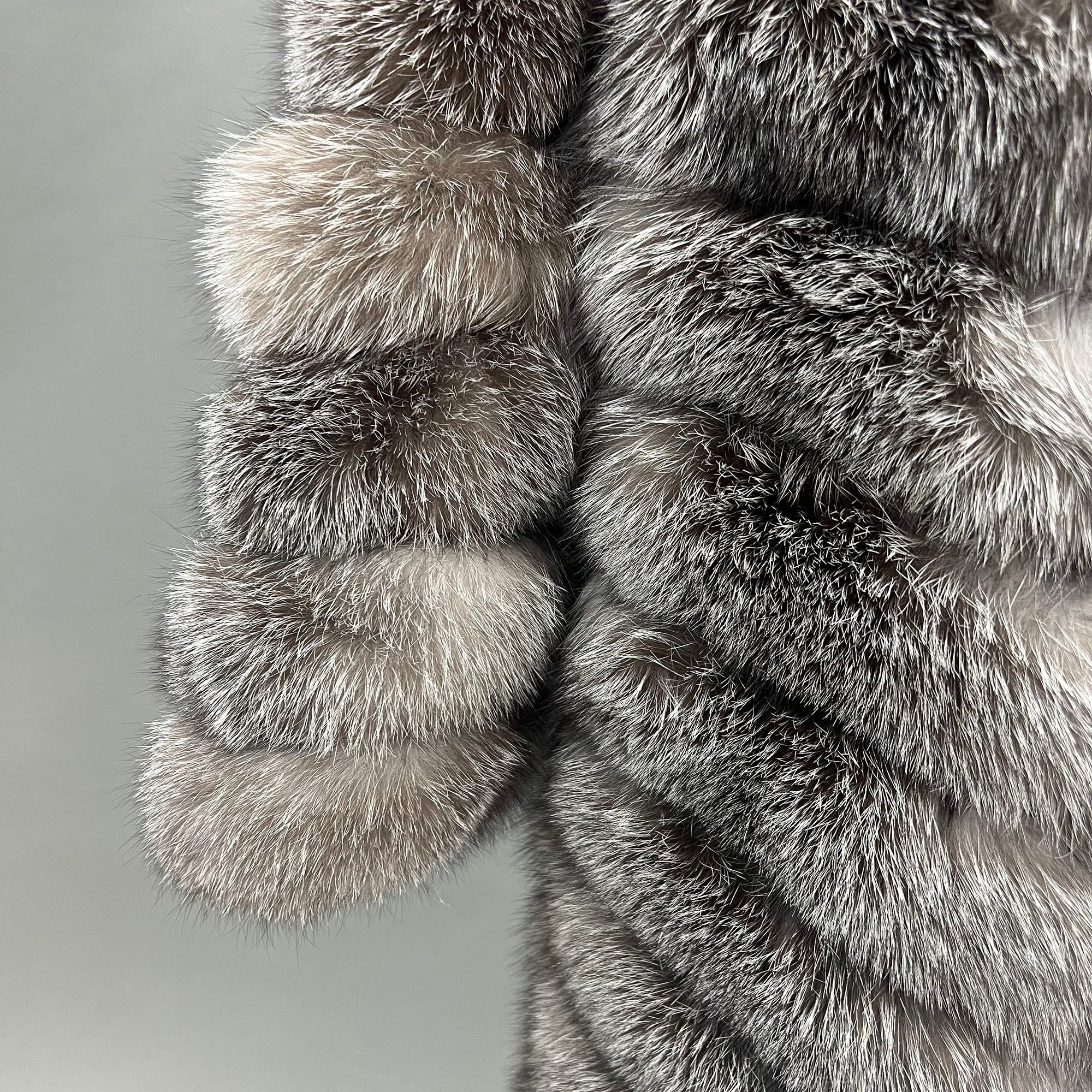 Women's Real Fox Fur Hooded Floor-Length Coat | Horizontal Stripe | Multiple Fur Types — Front Row Couture