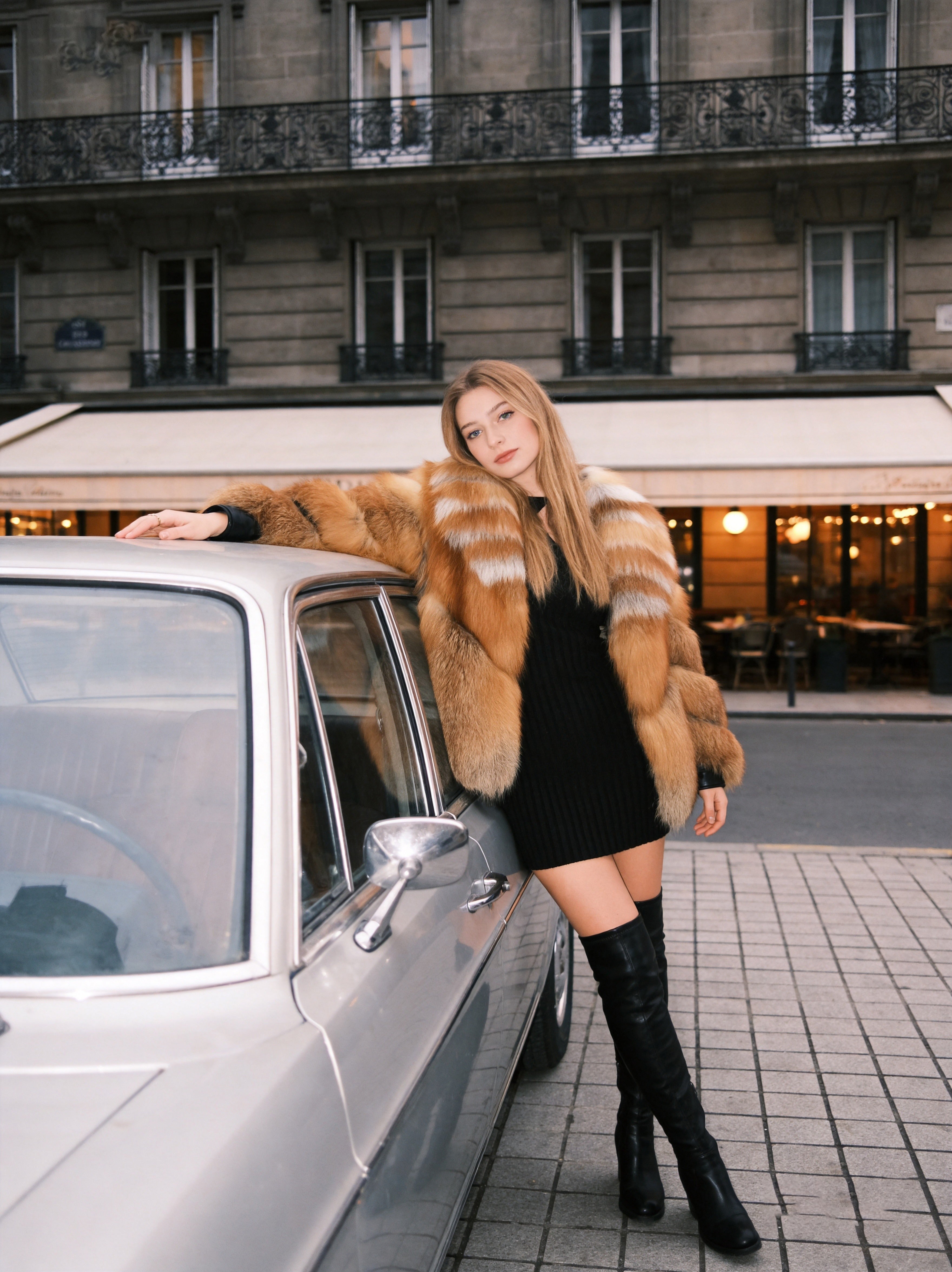 Women's Natural Red Fox Fur Oversized  Long Jacket with Big Lapel Collar — The Gala Edit