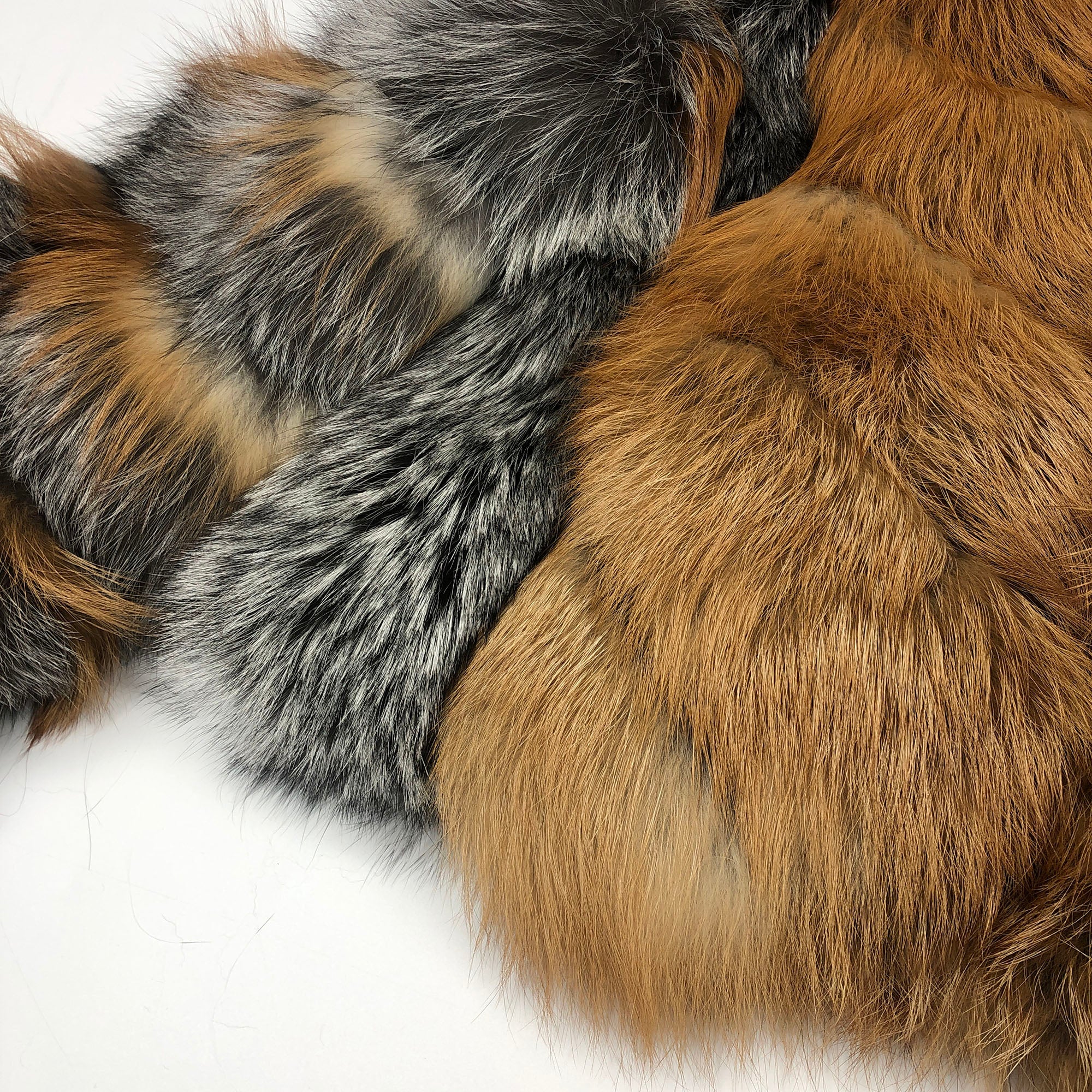 Women's Real Red Fox & Silver Fox Fur Stand Collar Cropped Jacket - Fur Detail Close-up